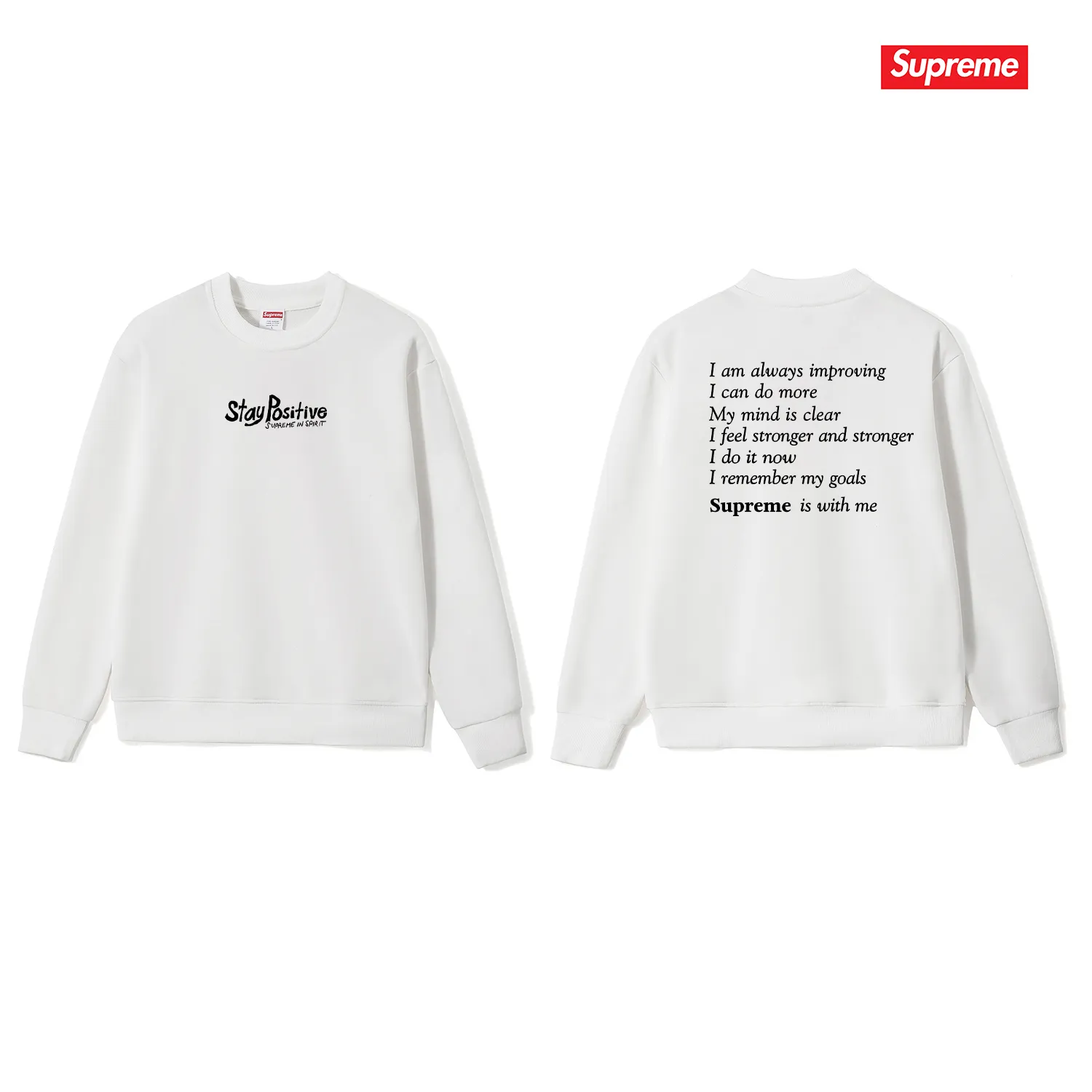 Style No. S1233 #terry p150💰 Velvet 160💰 Supreme Week 1 Stay Positive Tee Stay Positive English Print Round Neck Sweater Made of 400 grams of large terry (drop shoulder large version) fabric, soft texture and no pilling Imported environmentally friendly printing glue The pattern is bright and three-dimensional Quality💥Same style for men and women The upper body is trendy Color: Black White Gray Size: S M L XL XXL