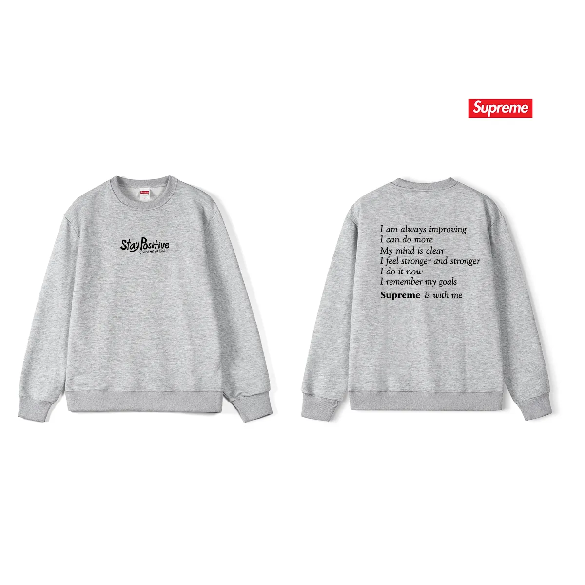 Style No. S1233 #terry p150💰 Velvet 160💰 Supreme Week 1 Stay Positive Tee Stay Positive English Print Round Neck Sweater Made of 400 grams of large terry (drop shoulder large version) fabric, soft texture and no pilling Imported environmentally friendly printing glue The pattern is bright and three-dimensional Quality💥Same style for men and women The upper body is trendy Color: Black White Gray Size: S M L XL XXL