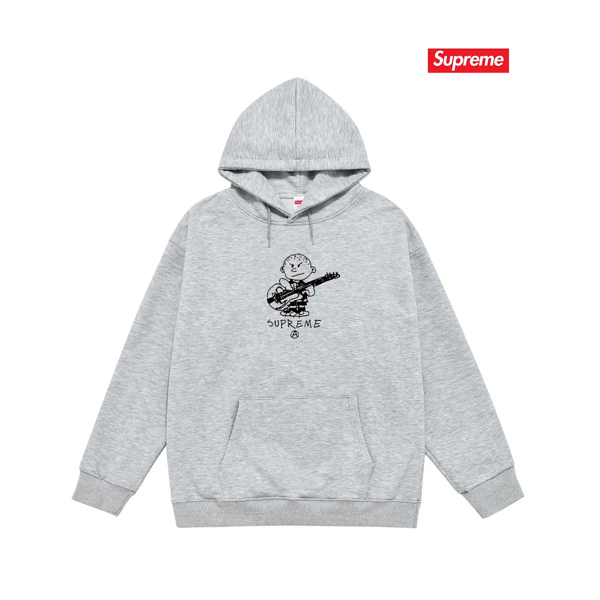 Style No. S2160 #terry P160💰 Velvet P170💰 Sup 72FW Rocker Tee rock guitarist child cartoon pattern hooded sweatshirt Made of 400g large terry 430g silver fox velvet (drop shoulder large version) fabric, soft texture and no pilling Imported environmentally friendly printing glue The pattern is bright and three-dimensional Quality 💥 Unisex style The upper body is trendy Color: black white gray Size: S M L XL XXL