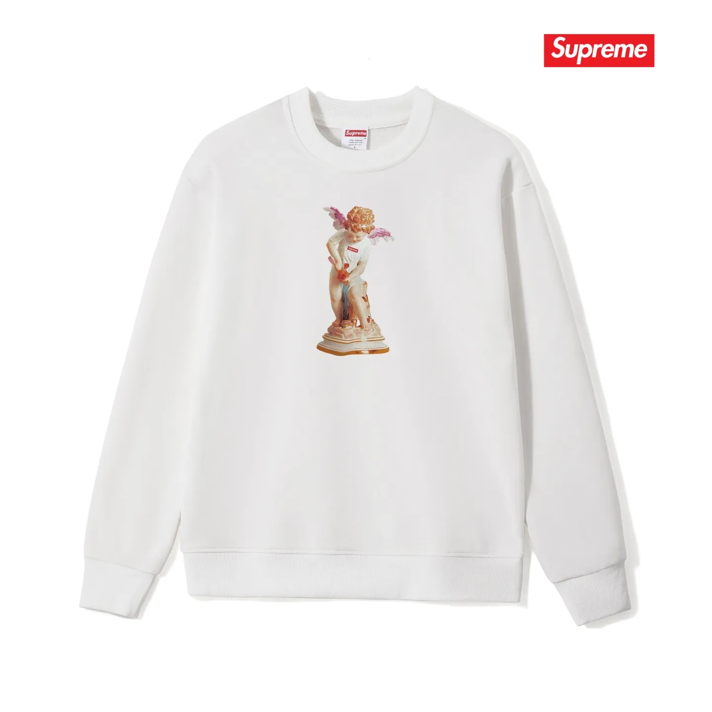 Style number S1011 #terry p150💰 Velvet 160💰 Supreme SS19 Cupid Tee Navy angel print round neck sweatshirt Made of 400g large terry (drop shoulder large version) fabric, soft texture and no pilling Imported environmentally friendly printing glue The pattern is bright and three-dimensional Quality 💥 Unisex style The upper body is trendy Color: black white gray Size: S M L XL XXL