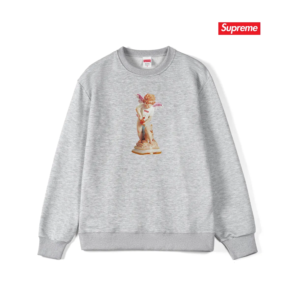 Style number S1011 #terry p150💰 Velvet 160💰 Supreme SS19 Cupid Tee Navy angel print round neck sweatshirt Made of 400g large terry (drop shoulder large version) fabric, soft texture and no pilling Imported environmentally friendly printing glue The pattern is bright and three-dimensional Quality 💥 Unisex style The upper body is trendy Color: black white gray Size: S M L XL XXL