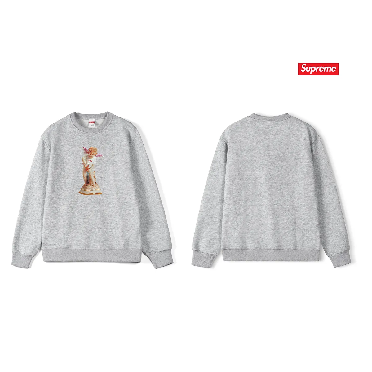 Style number S1011 #terry p150💰 Velvet 160💰 Supreme SS19 Cupid Tee Navy angel print round neck sweatshirt Made of 400g large terry (drop shoulder large version) fabric, soft texture and no pilling Imported environmentally friendly printing glue The pattern is bright and three-dimensional Quality 💥 Unisex style The upper body is trendy Color: black white gray Size: S M L XL XXL