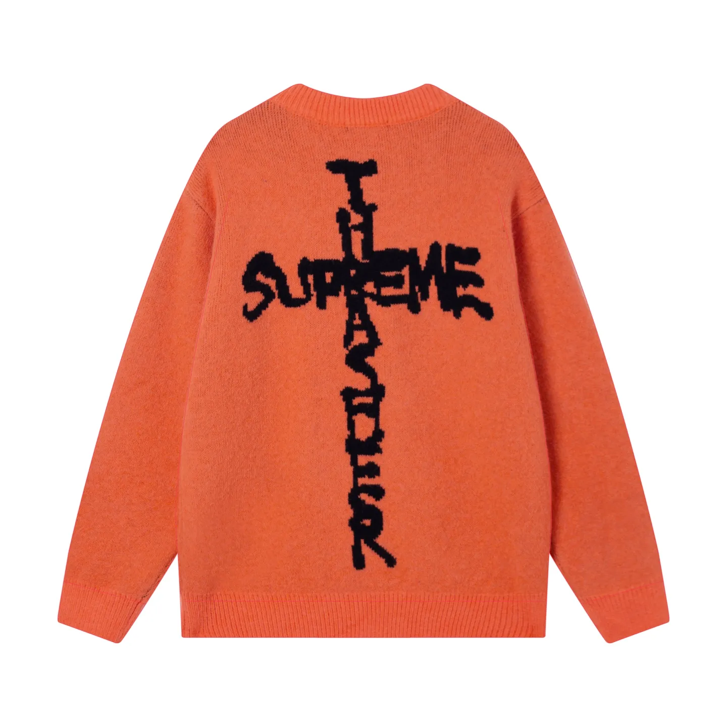 P280 Sup letter cross on the back round neck knitted wool sweater Color: Gray Black Orange Size: S M L XL XXL