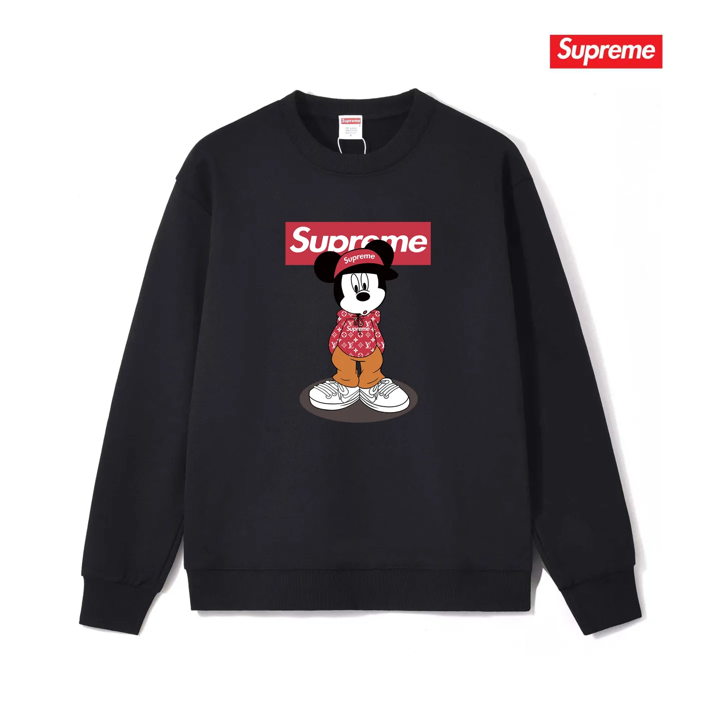 Style No. S1235 #terry p150💰 Plush 160💰 Supreme 2025 new Disney Mickey Mouse co-branded round-neck sweatshirt Made of 400 grams of large terry (drop shoulder large version) fabric, soft texture and no pilling Imported environmentally friendly printing glue The pattern is bright and three-dimensional Quality 💥 Unisex style The upper body is trendy Color: black white gray Size: S M L XL XXL