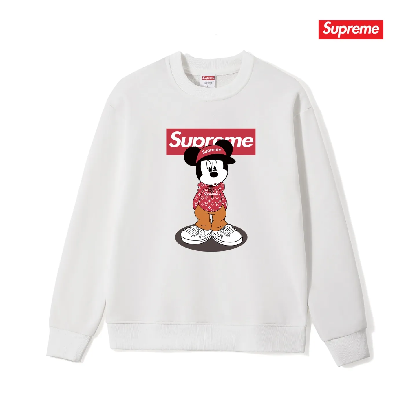 Style No. S1235 #terry p150💰 Plush 160💰 Supreme 2025 new Disney Mickey Mouse co-branded round-neck sweatshirt Made of 400 grams of large terry (drop shoulder large version) fabric, soft texture and no pilling Imported environmentally friendly printing glue The pattern is bright and three-dimensional Quality 💥 Unisex style The upper body is trendy Color: black white gray Size: S M L XL XXL