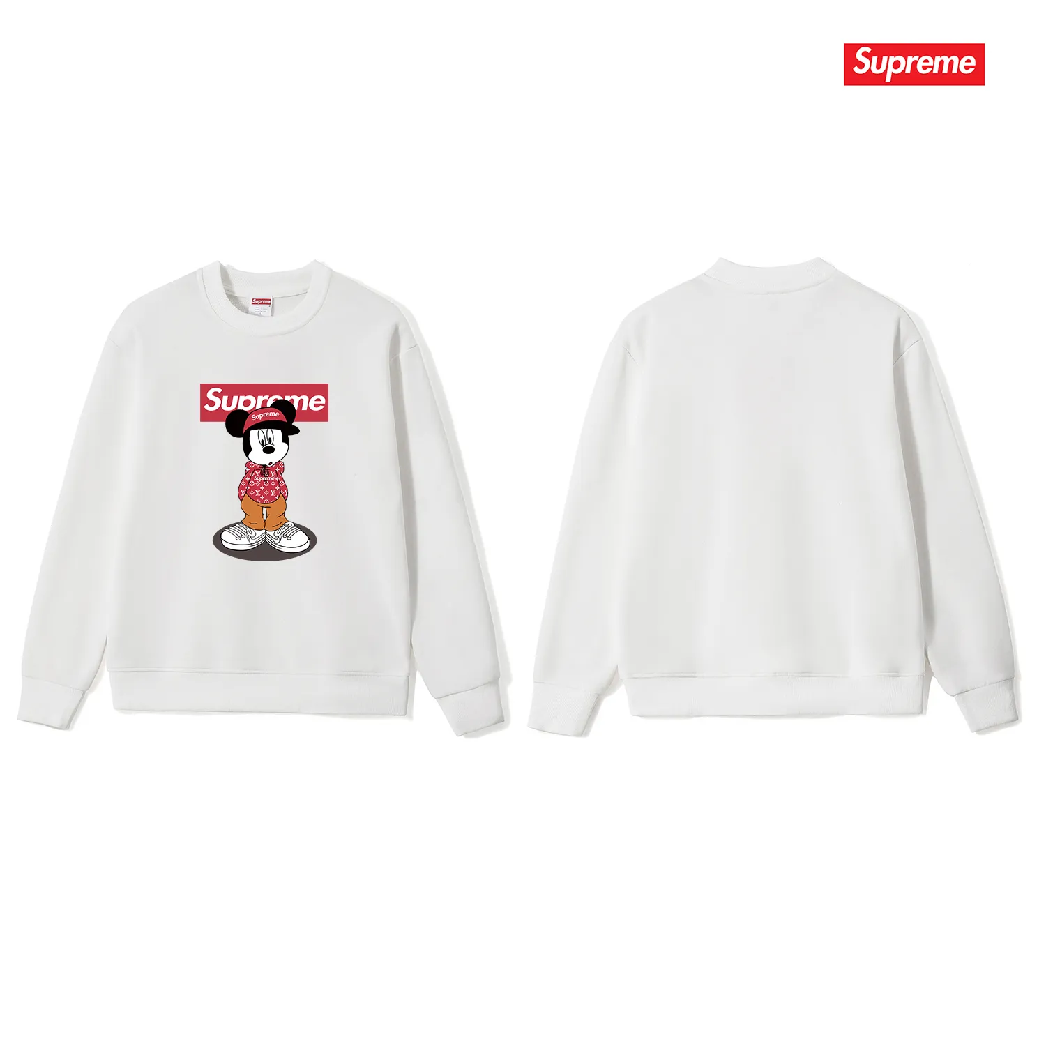 Style No. S1235 #terry p150💰 Plush 160💰 Supreme 2025 new Disney Mickey Mouse co-branded round-neck sweatshirt Made of 400 grams of large terry (drop shoulder large version) fabric, soft texture and no pilling Imported environmentally friendly printing glue The pattern is bright and three-dimensional Quality 💥 Unisex style The upper body is trendy Color: black white gray Size: S M L XL XXL