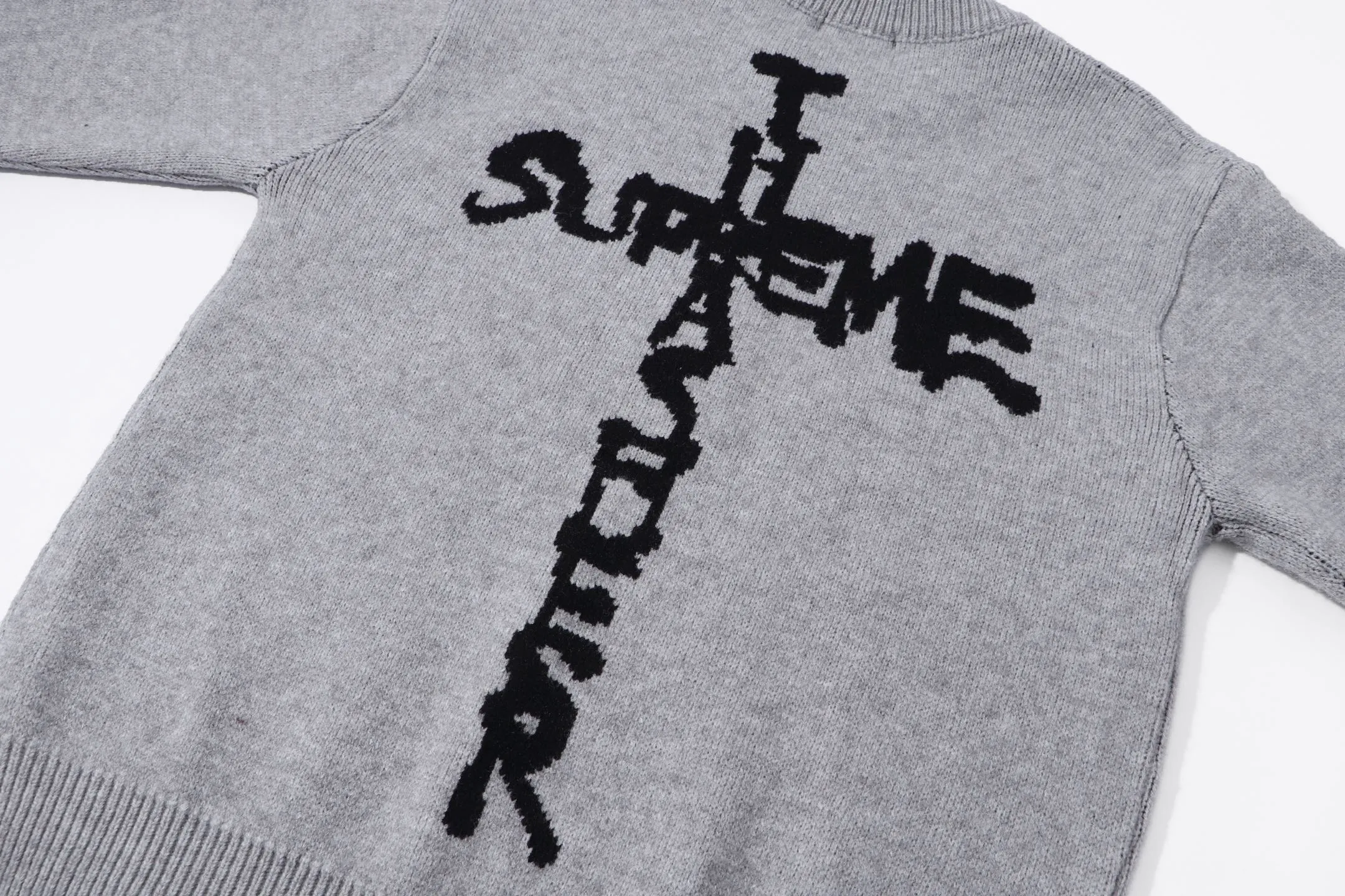 P280 Sup Letter cross on the back Round neck knitted wool Color: Gray Black Orange Size: S M L XL XXL