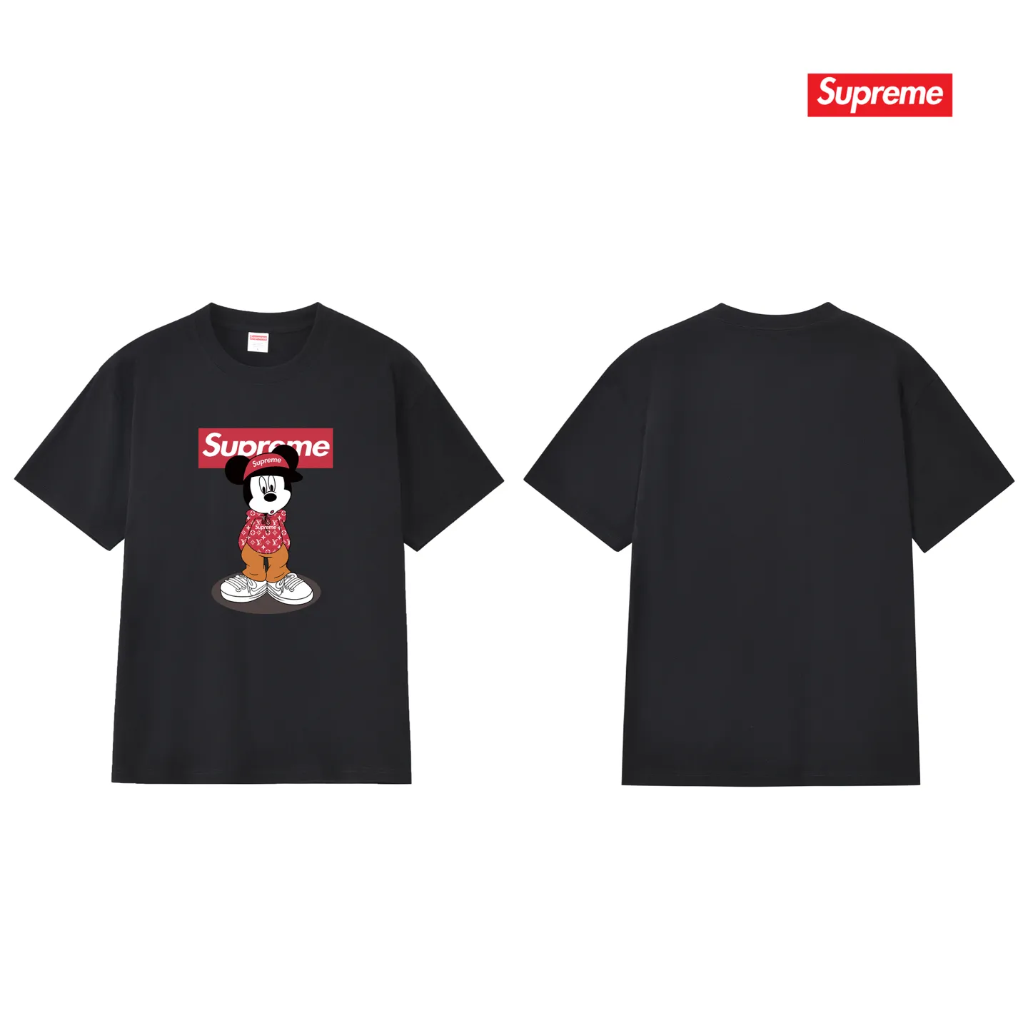 S235 P110💰 Supreme 2025 new Disney Mickey Mouse co-branded short-sleeved T-shirt for men in summer Mickey cartoon, loose fit, using 260 grams of combed cotton double yarn, all three standards from fabrics to accessories, ZP, imported Matsui company slurry printing will never crack, the whole piece adopts three-needle five-thread process. The neckline-shoulder seam-sleeve seam is double-lined, which looks more three-dimensional and textured) and the original version has the same craftsmanship and classic version. Feel free to compare zp. The whole piece adopts three-needle five-thread craftsmanship (neckline-shoulder seam-sleeve seam double thread, which looks more three-dimensional and textured). It has the same craftsmanship as the original original, classic version. Color: black, white, light gray, pink, navy. Size: S M L XL XXL