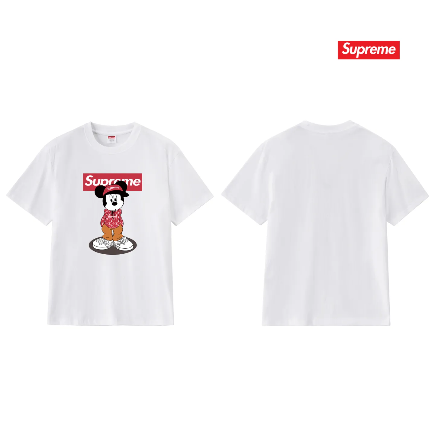 S235 P110💰 Supreme 2025 new Disney Mickey Mouse co-branded short-sleeved T-shirt for men in summer Mickey cartoon, loose fit, using 260 grams of combed cotton double yarn, all three standards from fabrics to accessories, ZP, imported Matsui company slurry printing will never crack, the whole piece adopts three-needle five-thread process. The neckline-shoulder seam-sleeve seam is double-lined, which looks more three-dimensional and textured) and the original version has the same craftsmanship and classic version. Feel free to compare zp. The whole piece adopts three-needle five-thread craftsmanship (neckline-shoulder seam-sleeve seam double thread, which looks more three-dimensional and textured). It has the same craftsmanship as the original original, classic version. Color: black, white, light gray, pink, navy. Size: S M L XL XXL
