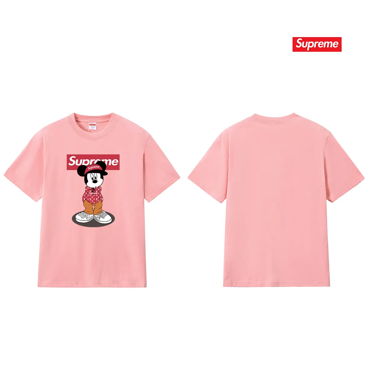 S235 P110💰 Supreme 2025 new Disney Mickey Mouse co-branded short-sleeved T-shirt for men in summer Mickey cartoon, loose fit, using 260 grams of combed cotton double yarn, all three standards from fabrics to accessories, ZP, imported Matsui company slurry printing will never crack, the whole piece adopts three-needle five-thread process. The neckline-shoulder seam-sleeve seam is double-lined, which looks more three-dimensional and textured) and the original version has the same craftsmanship and classic version. Feel free to compare zp. The whole piece adopts three-needle five-thread craftsmanship (neckline-shoulder seam-sleeve seam double thread, which looks more three-dimensional and textured). It has the same craftsmanship as the original original, classic version. Color: black, white, light gray, pink, navy. Size: S M L XL XXL