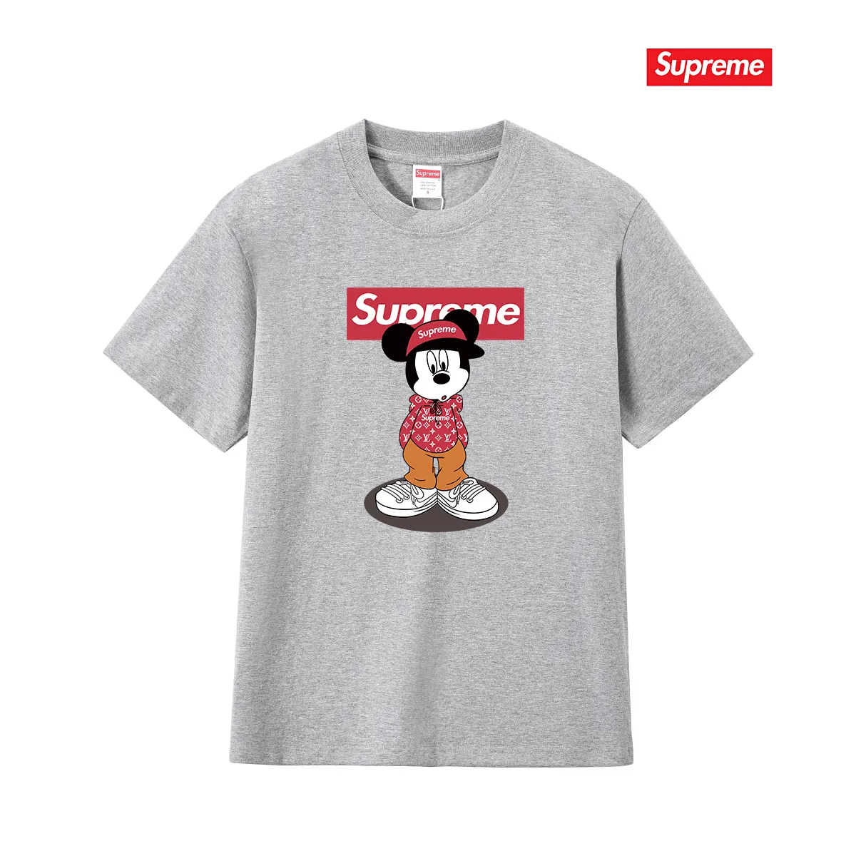 S235 P110💰 Supreme 2025 new Disney Mickey Mouse co-branded short-sleeved T-shirt for men in summer Mickey cartoon, loose fit, using 260 grams of combed cotton double yarn, all three standards from fabrics to accessories, ZP, imported Matsui company slurry printing will never crack, the whole piece adopts three-needle five-thread process. The neckline-shoulder seam-sleeve seam is double-lined, which looks more three-dimensional and textured) and the original version has the same craftsmanship and classic version. Feel free to compare zp. The whole piece adopts three-needle five-thread craftsmanship (neckline-shoulder seam-sleeve seam double thread, which looks more three-dimensional and textured). It has the same craftsmanship as the original original, classic version. Color: black, white, light gray, pink, navy. Size: S M L XL XXL
