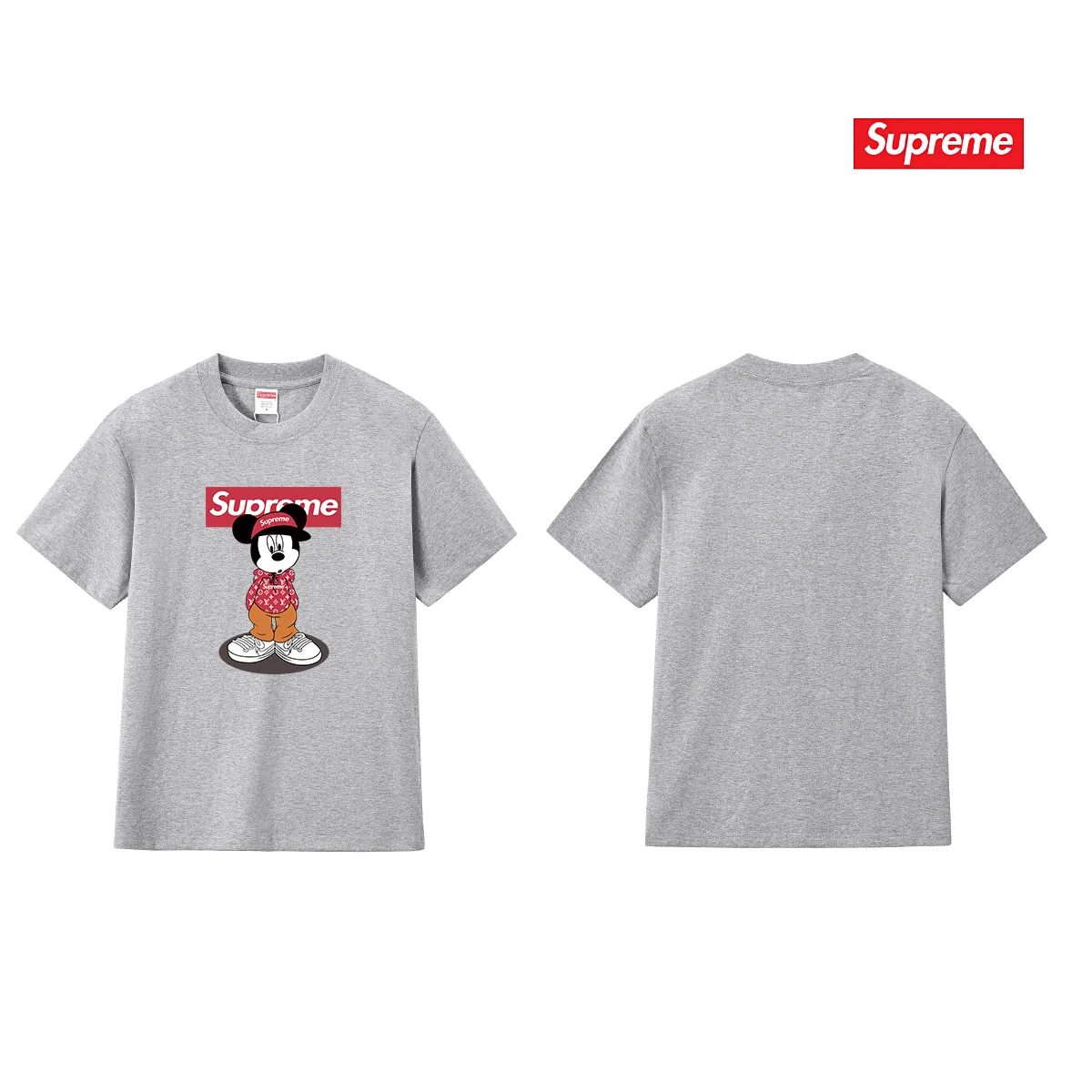 S235 P110💰 Supreme 2025 new Disney Mickey Mouse co-branded short-sleeved T-shirt for men in summer Mickey cartoon, loose fit, using 260 grams of combed cotton double yarn, all three standards from fabrics to accessories, ZP, imported Matsui company slurry printing will never crack, the whole piece adopts three-needle five-thread process. The neckline-shoulder seam-sleeve seam is double-lined, which looks more three-dimensional and textured) and the original version has the same craftsmanship and classic version. Feel free to compare zp. The whole piece adopts three-needle five-thread craftsmanship (neckline-shoulder seam-sleeve seam double thread, which looks more three-dimensional and textured). It has the same craftsmanship as the original original, classic version. Color: black, white, light gray, pink, navy. Size: S M L XL XXL