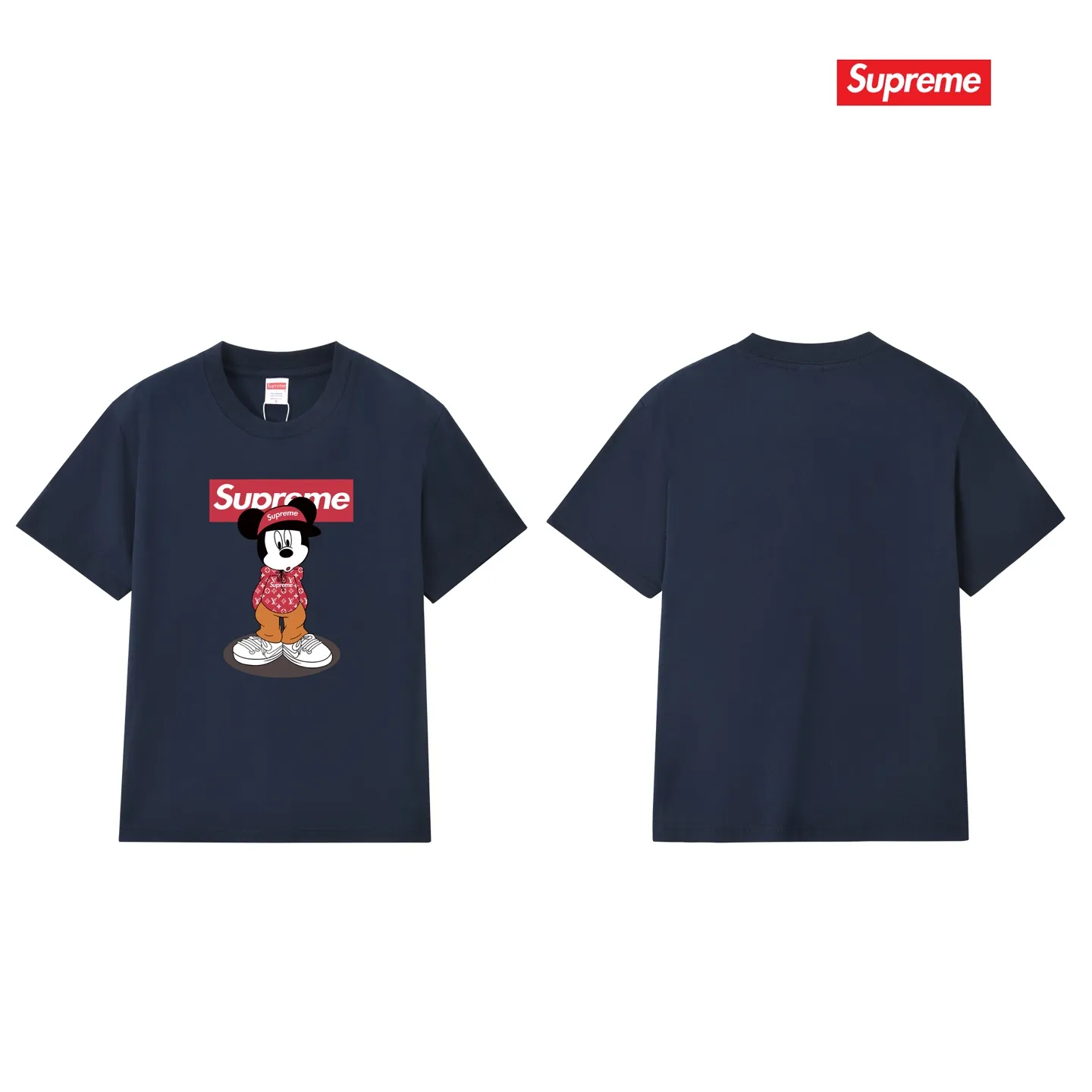 S235 P110💰 Supreme 2025 new Disney Mickey Mouse co-branded short-sleeved T-shirt for men in summer Mickey cartoon, loose fit, using 260 grams of combed cotton double yarn, all three standards from fabrics to accessories, ZP, imported Matsui company slurry printing will never crack, the whole piece adopts three-needle five-thread process. The neckline-shoulder seam-sleeve seam is double-lined, which looks more three-dimensional and textured) and the original version has the same craftsmanship and classic version. Feel free to compare zp. The whole piece adopts three-needle five-thread craftsmanship (neckline-shoulder seam-sleeve seam double thread, which looks more three-dimensional and textured). It has the same craftsmanship as the original original, classic version. Color: black, white, light gray, pink, navy. Size: S M L XL XXL