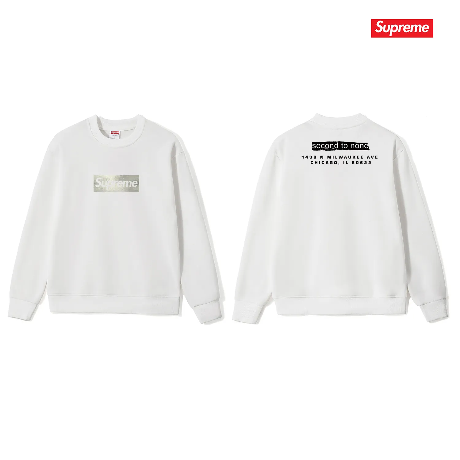 Style number S1157 #terry p150💰 plus velvet 160💰 25-year new Sup Chicago store opening limited solid color round neck sweatshirt Made of 400 grams of large terry (drop shoulder large version) fabric, soft texture and no pilling Imported environmentally friendly printing glue The pattern is bright and three-dimensional Quality 💥Same style for men and women The upper body is trendy Color: black white gray Size: S M L XL XXL