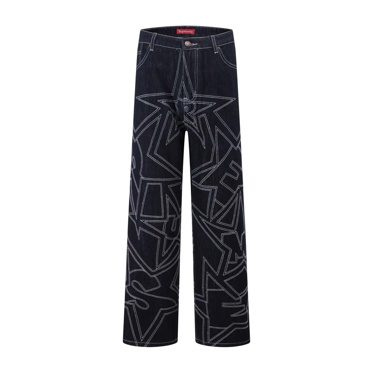 P260 model number: H53 Supreme & SS25 Paris-limited five-pointed star jeans for the opening season. Large R embroidered color jeans. Styles with different wash textures are very friendly to people with thin legs and thick legs. The slightly flared version is very flattering to the leg shape. Moderate length that never goes out of style, easy to match with casual, basic styling for various styles, a must-have in the wardrobe! The fabric is stiff but also makes the upper body soft without losing texture. The washing process is even more perfect. It is a must-have item for everyone! ! ! Washed wheat, hang tag, pants label, three labels complete Size: 30-32-34-36 Color: black