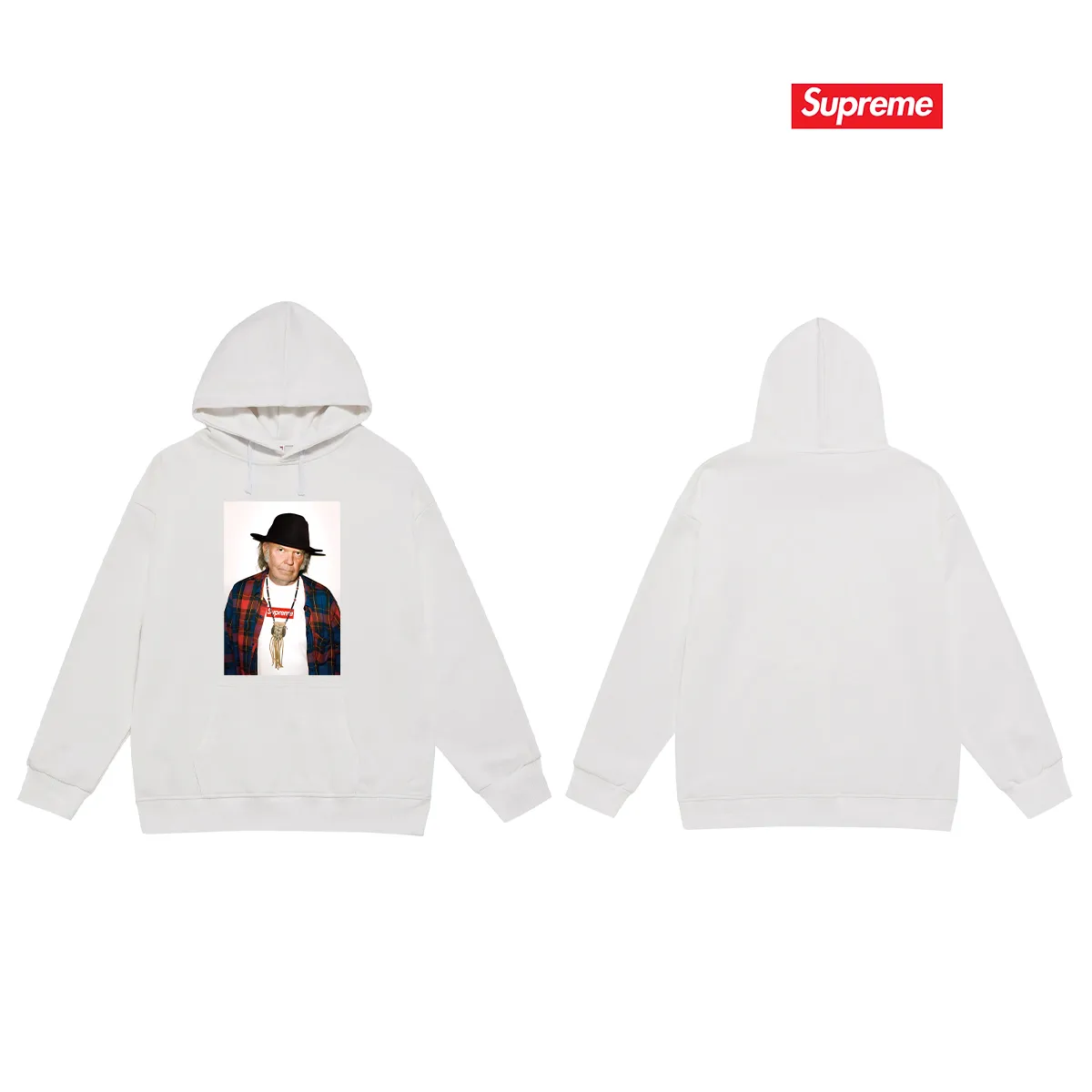 Style No. S2222 #Terry P160💰 Velvet P170💰 SUP 60ss Neil Young White character print hooded sweatshirt Made of 400g large terry 430g silver fox velvet (drop shoulder large version) fabric, soft texture and no pilling Imported environmentally friendly printing glue The pattern is bright and three-dimensional Quality 💥Same style for men and women The upper body is trendy Color: black white gray Size: S M L XL XXL