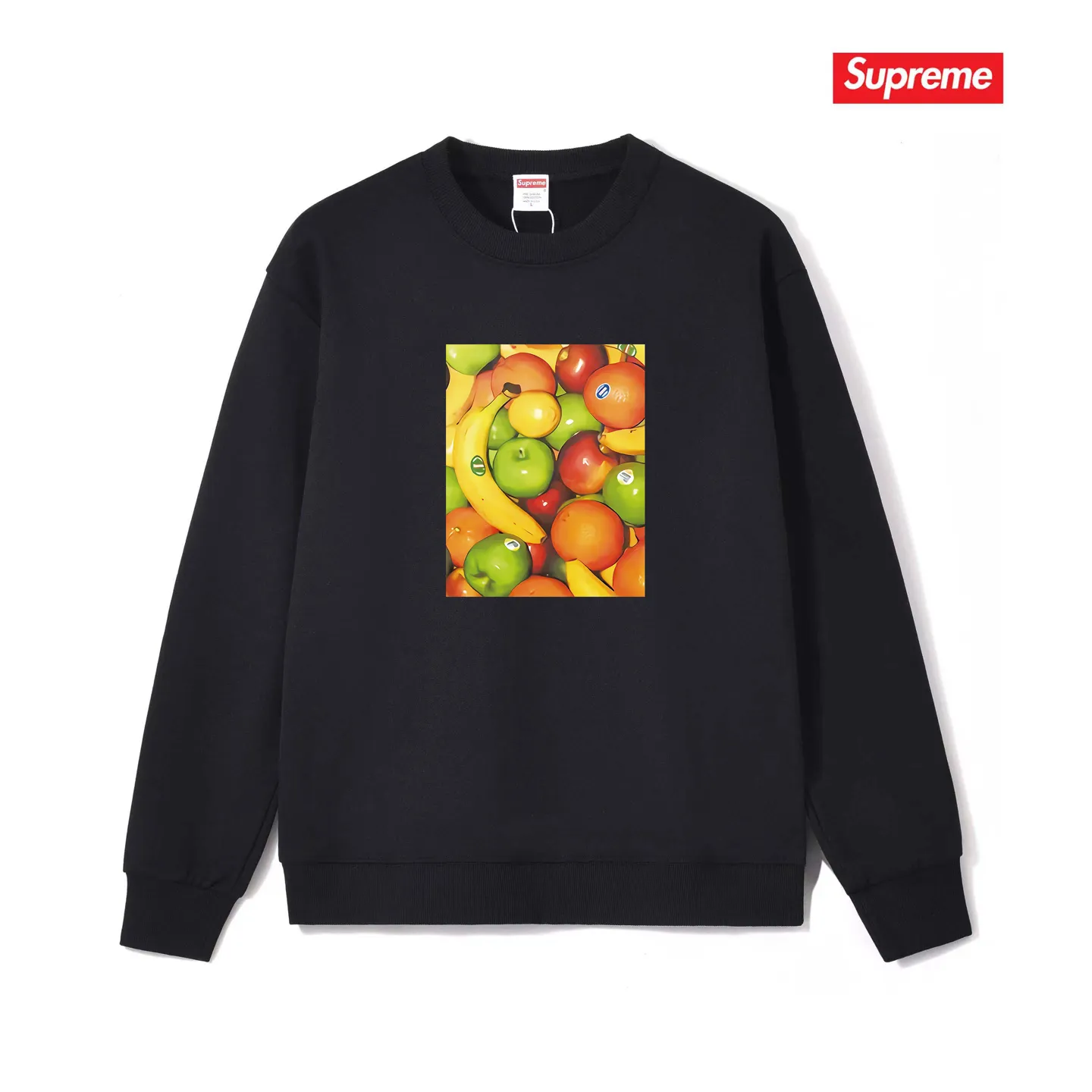 Style No. S1032 #terry p150💰 Velvet 160💰 Supreme SS19 Fruit Tee Navy fruit print round neck sweatshirt Made of 400 grams of large terry (drop shoulder large version) fabric, soft texture and no pilling Imported environmentally friendly printing glue The pattern is bright and three-dimensional Quality💥Same style for men and women The upper body is trendy Color: black white gray Size: S M L XL XXL
