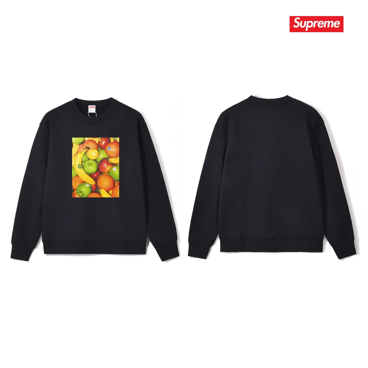 Style No. S1032 #terry p150💰 Velvet 160💰 Supreme SS19 Fruit Tee Navy fruit print round neck sweatshirt Made of 400 grams of large terry (drop shoulder large version) fabric, soft texture and no pilling Imported environmentally friendly printing glue The pattern is bright and three-dimensional Quality💥Same style for men and women The upper body is trendy Color: black white gray Size: S M L XL XXL