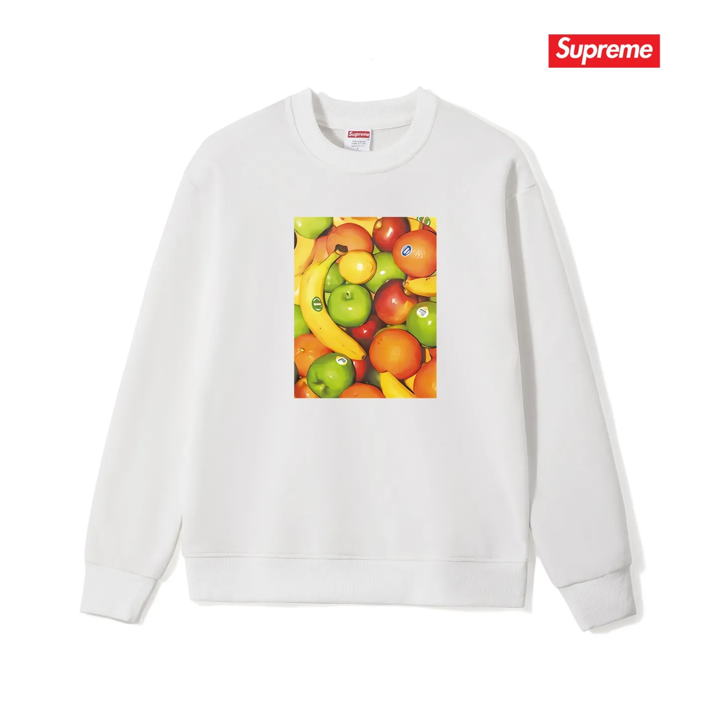 Style No. S1032 #terry p150💰 Velvet 160💰 Supreme SS19 Fruit Tee Navy fruit print round neck sweatshirt Made of 400 grams of large terry (drop shoulder large version) fabric, soft texture and no pilling Imported environmentally friendly printing glue The pattern is bright and three-dimensional Quality💥Same style for men and women The upper body is trendy Color: black white gray Size: S M L XL XXL