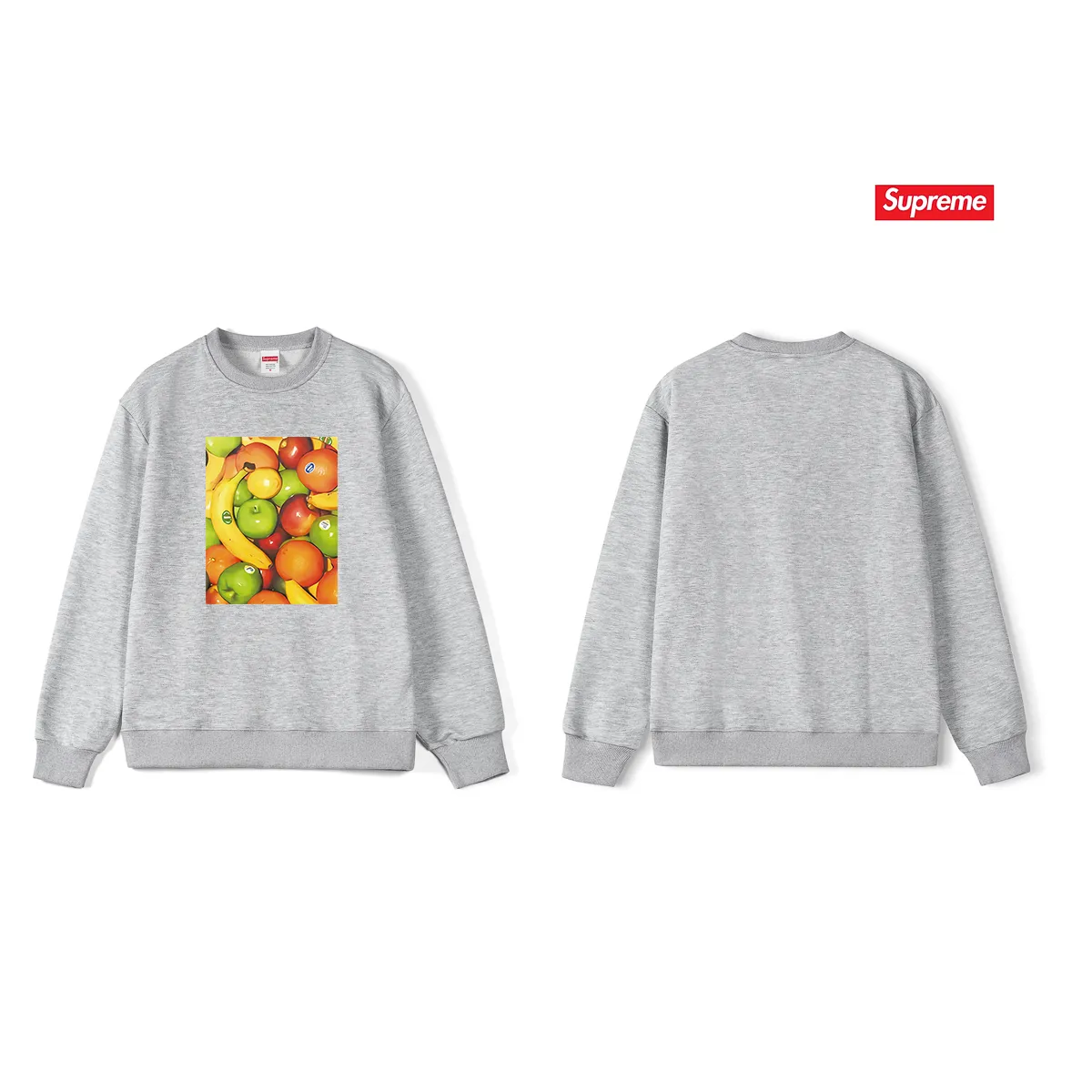 Style No. S1032 #terry p150💰 Velvet 160💰 Supreme SS19 Fruit Tee Navy fruit print round neck sweatshirt Made of 400 grams of large terry (drop shoulder large version) fabric, soft texture and no pilling Imported environmentally friendly printing glue The pattern is bright and three-dimensional Quality💥Same style for men and women The upper body is trendy Color: black white gray Size: S M L XL XXL