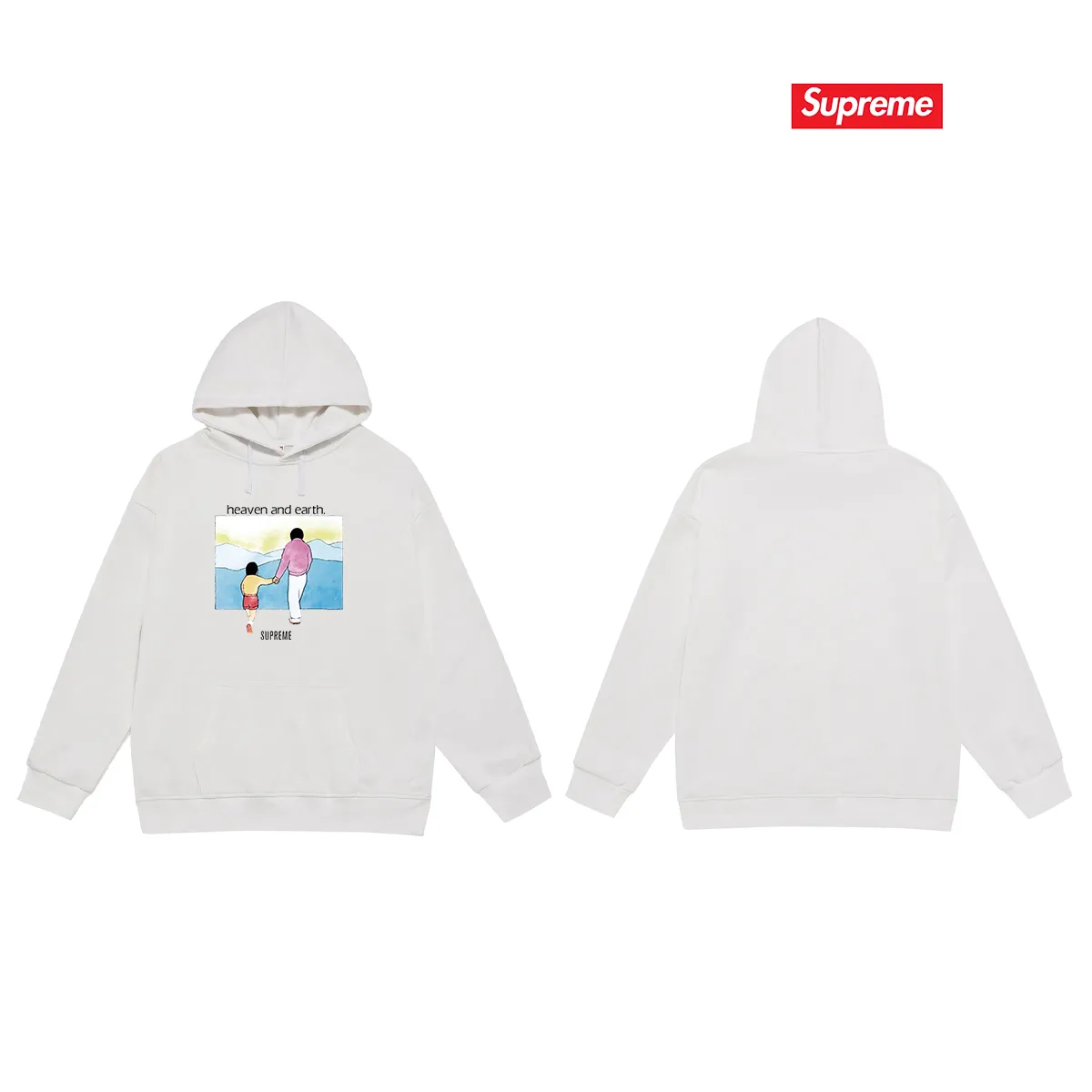 Style No. S2013 #terry P160💰 Velvet P170💰 Supreme FW19 Week 1 Heaven and Earth Tee printed hooded sweatshirt Made of 400g large terry 430g silver fox velvet (off-shoulder large version) fabric, soft texture and no pilling Imported environmentally friendly printing glue The pattern is bright and three-dimensional Quality 💥Same style for men and women The upper body is trendy Color: black white gray Size: S M L XL XXL