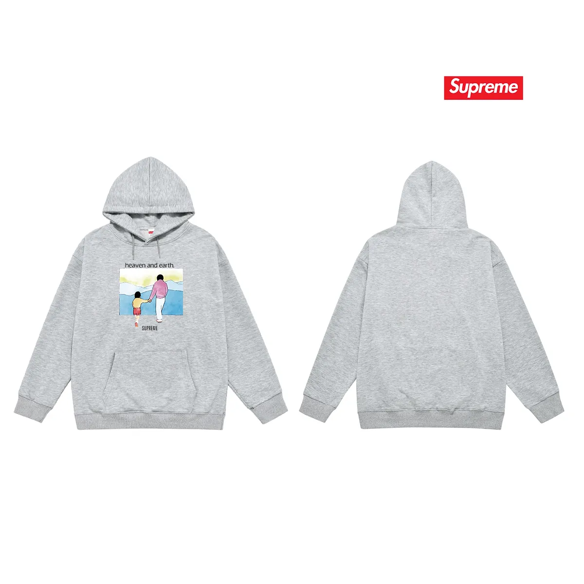 Style No. S2013 #terry P160💰 Velvet P170💰 Supreme FW19 Week 1 Heaven and Earth Tee printed hooded sweatshirt Made of 400g large terry 430g silver fox velvet (off-shoulder large version) fabric, soft texture and no pilling Imported environmentally friendly printing glue The pattern is bright and three-dimensional Quality 💥Same style for men and women The upper body is trendy Color: black white gray Size: S M L XL XXL