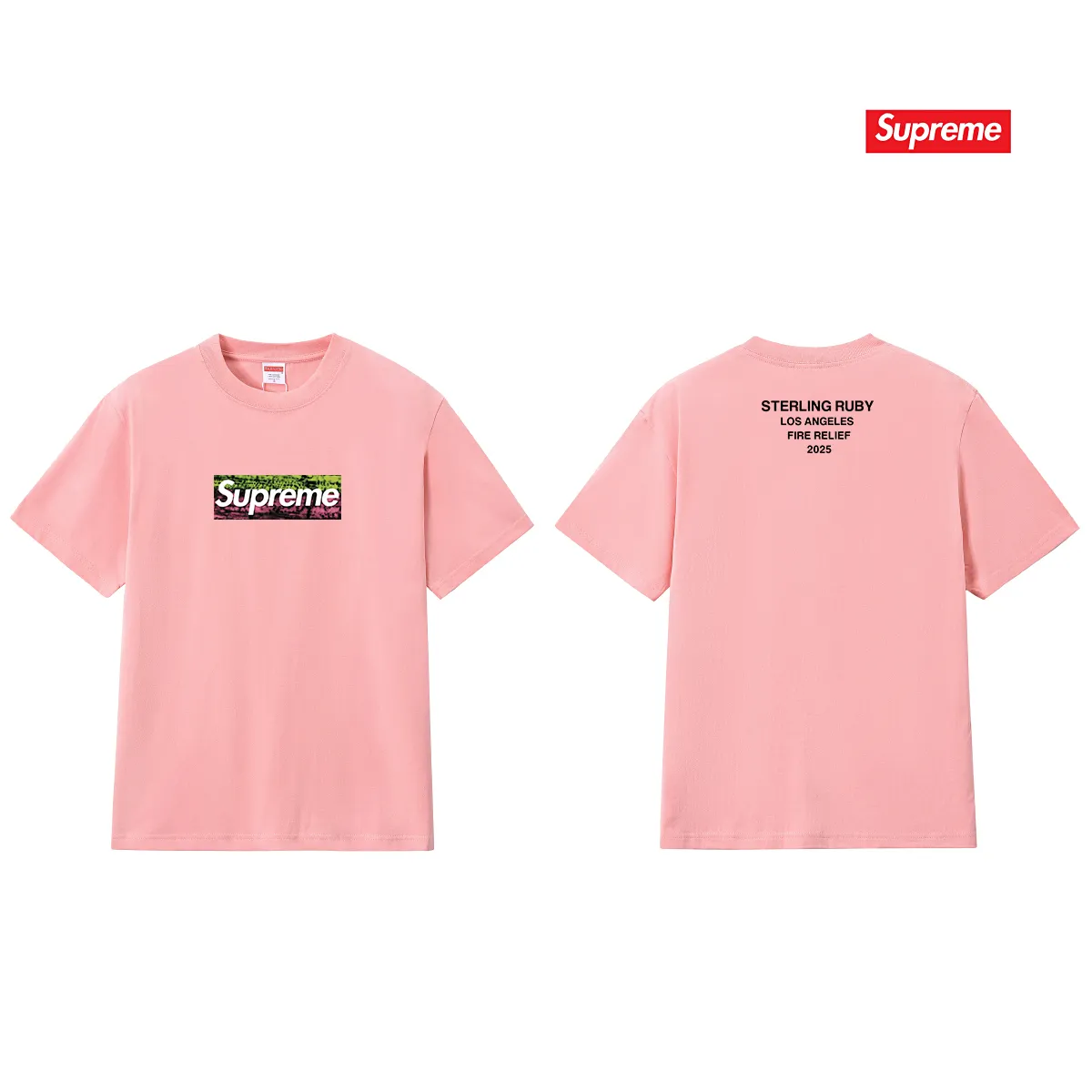 S163 P110💰 Sup Los Angeles Wildfire Rescue B0X Printed T-shirt Round Neck Pure Cotton Loose Couple Men's and Women's Short Sleeves Loose Fit Made of 260g combed cotton double yarn From fabrics to accessories, all three standards are complete and follow ZP Imported Matsui Company's slurry printing will never crack The whole piece adopts three-needle five-thread technology (neckline-shoulder seam-sleeve seam double lines, looks more three-dimensional and textured) The same process as the authentic original version, classic version Feel free to compare zp. The whole piece adopts three-needle five-thread craftsmanship (neckline-shoulder seam-sleeve seam double thread, which looks more three-dimensional and textured). It has the same craftsmanship as the original original, classic version. Color: black, white, light gray, navy blue, pink. Size: S M L XL XXL