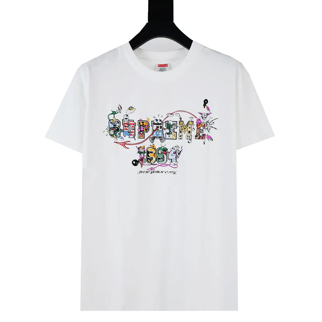 S390💰p140 Top version Supreme 24ss VARSITY Cartoon logo letter printing Short-sleeved T-shirt Refuse to look at pictures to make goods Refuse to compare with wrong versions Adopt cylindrical seamless technology (original technology There is no stitching bone on the side of the clothes Key points of identification) The fabrics are all custom-woven and dyed, 280g weight, 100% cotton, cylindrical fabric. Cylindrical fabric is a knitted fabric woven with a cylinder loom. The needles are distributed in a cylindrical shape on the fuselage. The gray fabric is a large cylinder, which needs to be opened and shaped before it can be used further. There are no slits on the side of the clothes, so there is no washing label on the side of ordinary short-sleeves. There is only one collar label behind the neck. The printing uses thermosetting ink printing imported from Belgium (different from conventional heat transfer printing), also known as plastic ink, or self-adhesive ink. Its ingredients are: mainly composed of polyvinyl chloride (PVC) and phthalates. PVC and phthalates, solid color The thermosetting ink is composed of a mixture of agents, stabilizers, and thickeners. It is not the digital direct printing marketed on the market. The printing texture of thermosetting ink cannot be achieved by digital direct printing. The collar label has a watermark anti-counterfeiting effect, a real anti-counterfeiting layer, a version with a high probability of passing the inspection, and the original packaging picture has a high probability of passing the test. Size：S-XL