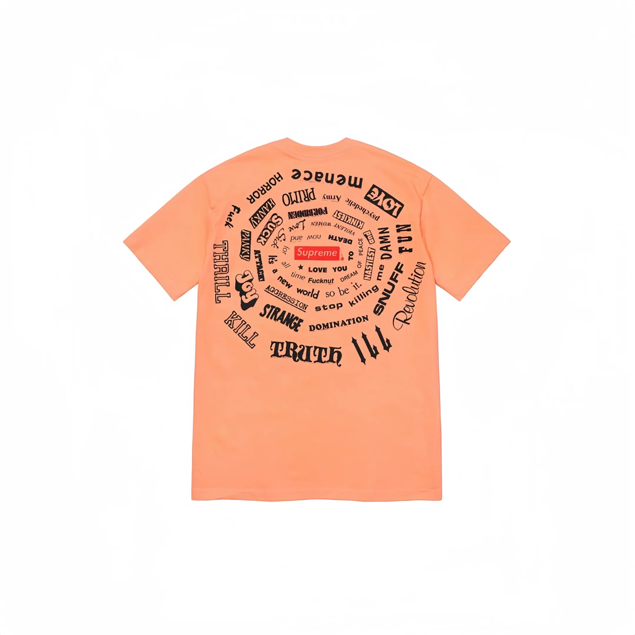 #S59 P110💰 Supreme SS21 Spiral Tee Short-sleeved T-shirt with spiral letters. Same style for men and women. Same style for men and women. Loose fit. Made of 260g combed cotton double yarn. From fabric to accessories, all three standards are complete and follow ZP. The slurry printing imported from Matsui Company will never crack. The whole piece adopts three-needle five-thread process. The neckline-shoulder seam-sleeve seam is double-lined, which looks more three-dimensional and textured. The same process as the original version, classic version. Feel free to compare zp. The whole piece adopts three-needle five-thread craftsmanship (neckline-shoulder seam-sleeve seam double thread, which looks more three-dimensional and textured). It has the same craftsmanship as the original original, classic version. Color: black, white, orange, purple, green. Size: S M L XL XXL