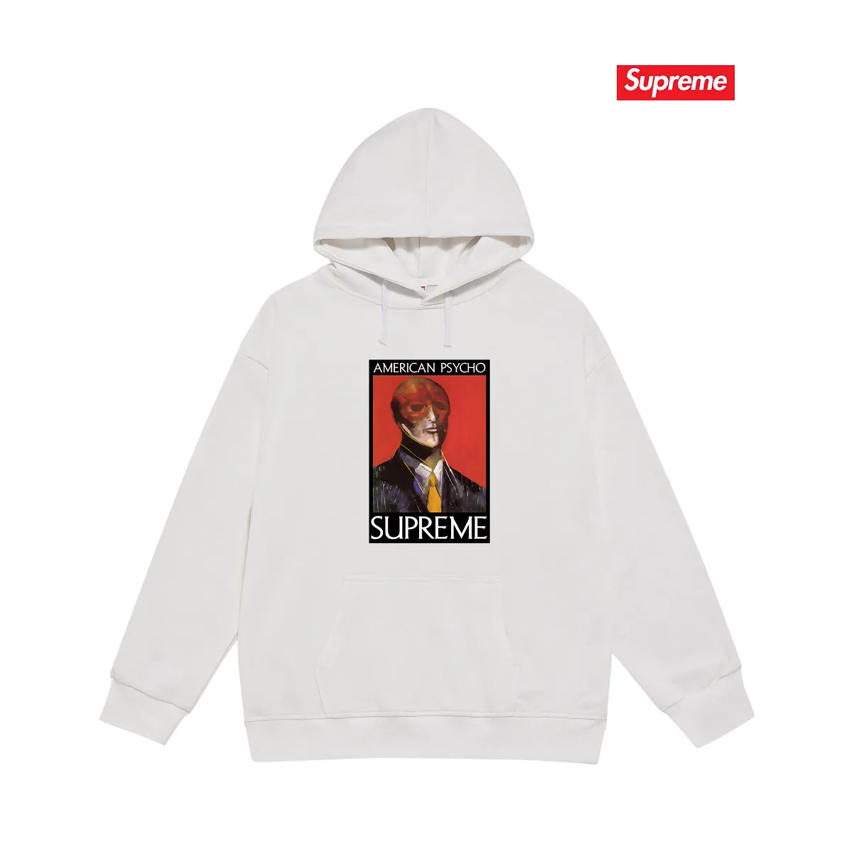 Style No. S2209 #terry P160💰 Velvet P170💰 SupFW23 WEEK7 AMERICAN PSYCHO TEE letter character pattern hooded sweatshirt Made of 400g large terry 430g silver fox velvet (drop shoulder large version) fabric, soft texture and no pilling, imported environmentally friendly printing glue, bright and three-dimensional pattern, quality 💥Same style for men and women, the upper body is trendy Color: black White Gray Size: S M L XL XXL