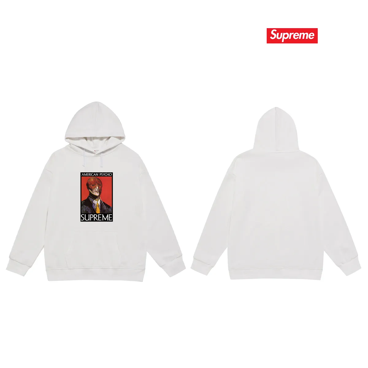 Style No. S2209 #terry P160💰 Velvet P170💰 SupFW23 WEEK7 AMERICAN PSYCHO TEE letter character pattern hooded sweatshirt Made of 400g large terry 430g silver fox velvet (drop shoulder large version) fabric, soft texture and no pilling, imported environmentally friendly printing glue, bright and three-dimensional pattern, quality 💥Same style for men and women, the upper body is trendy Color: black White Gray Size: S M L XL XXL