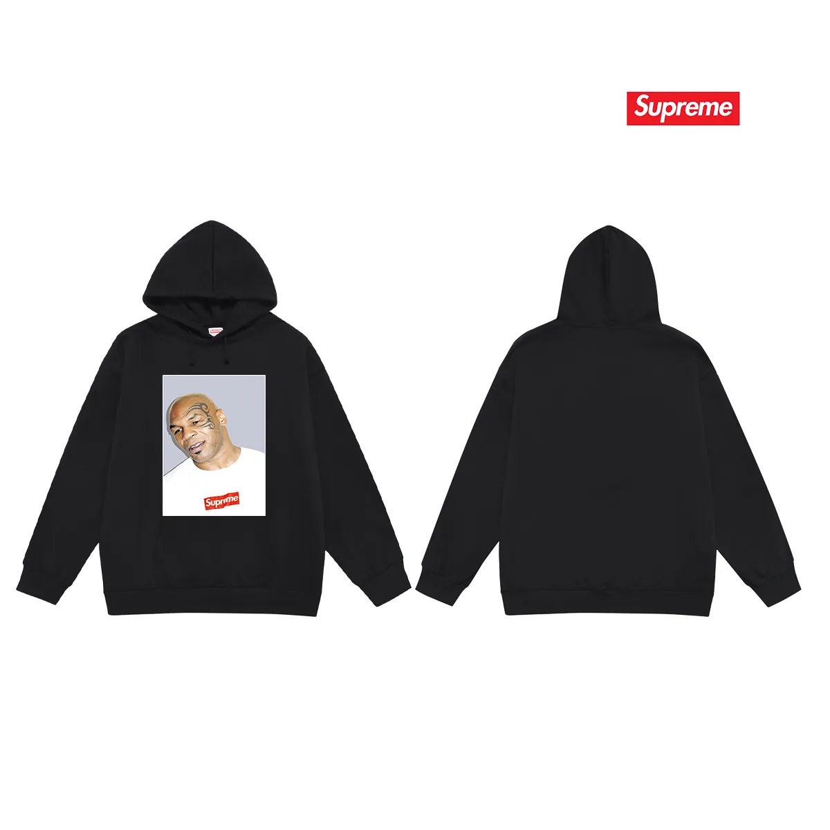 Style No. S2117 #terry P160💰 Velvet P170💰 Supreme Mike Tyson Tee Tyson print hooded sweatshirt Made of 400g large terry 430g silver fox velvet (drop shoulder large version) fabric, soft texture and no pilling Imported environmentally friendly printing glue The pattern is bright and three-dimensional Quality 💥Same style for men and women The upper body is trendy Color: black white gray Size: S M L XL XXL