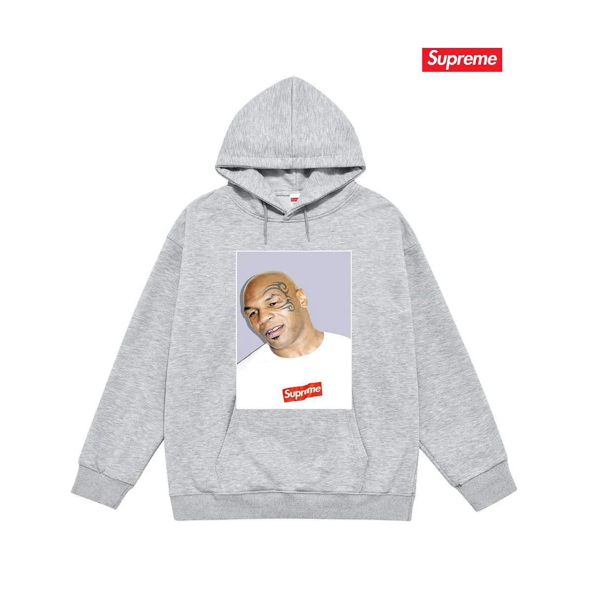 Style No. S2117 #terry P160💰 Velvet P170💰 Supreme Mike Tyson Tee Tyson print hooded sweatshirt Made of 400g large terry 430g silver fox velvet (drop shoulder large version) fabric, soft texture and no pilling Imported environmentally friendly printing glue The pattern is bright and three-dimensional Quality 💥Same style for men and women The upper body is trendy Color: black white gray Size: S M L XL XXL