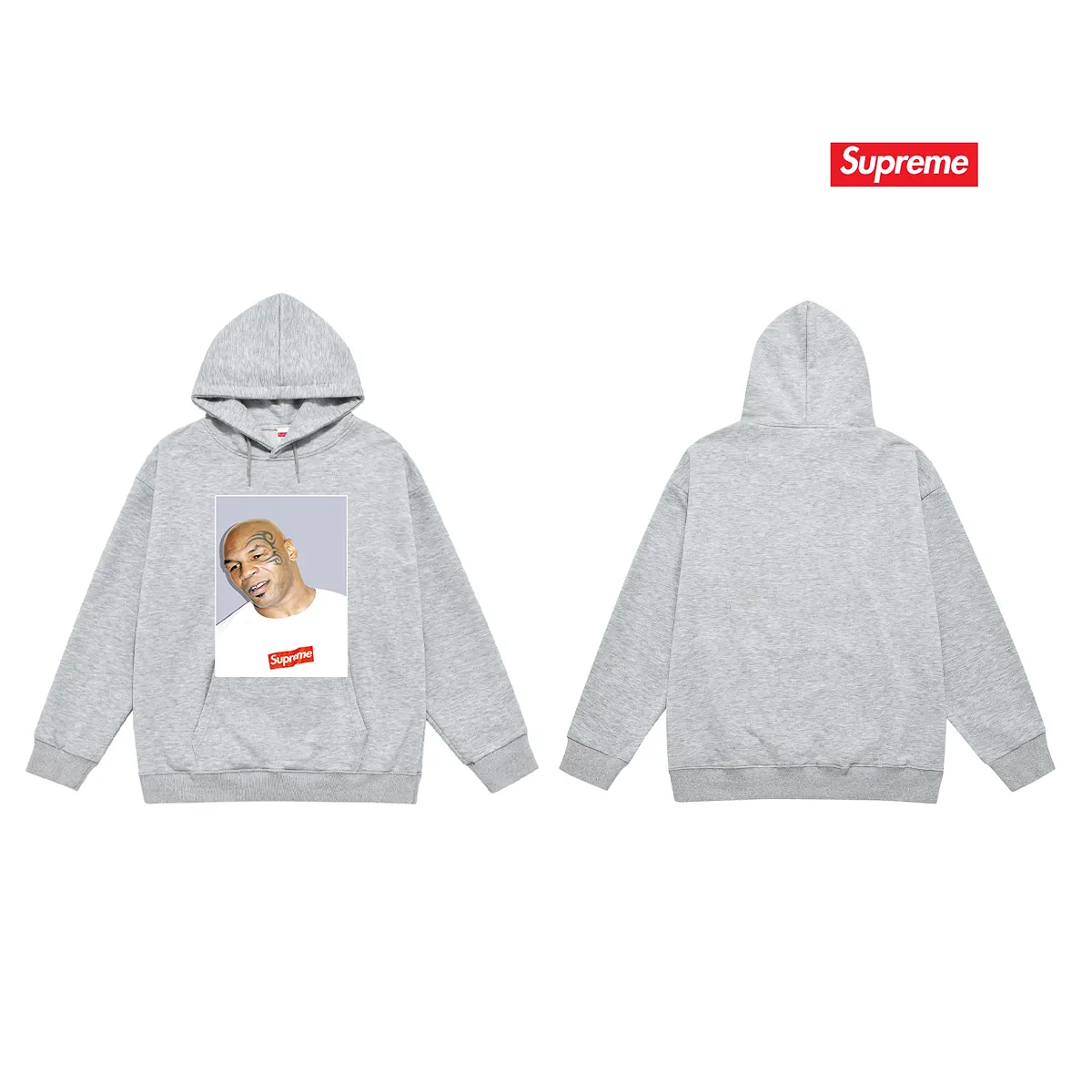 Style No. S2117 #terry P160💰 Velvet P170💰 Supreme Mike Tyson Tee Tyson print hooded sweatshirt Made of 400g large terry 430g silver fox velvet (drop shoulder large version) fabric, soft texture and no pilling Imported environmentally friendly printing glue The pattern is bright and three-dimensional Quality 💥Same style for men and women The upper body is trendy Color: black white gray Size: S M L XL XXL