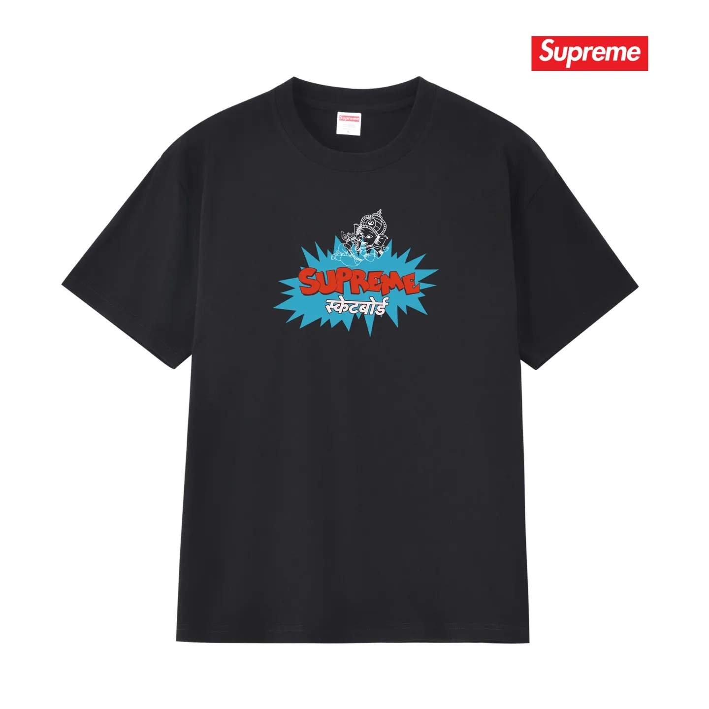 S173 P110💰 SUPREME Ganesha explosion LOGO printed short sleeves, loose fit, made of 260g combed cotton double yarn, all three standards from fabrics to accessories, ZP, imported Matsui company slurry printing will never crack. The whole piece adopts three-needle five-thread process. The neckline-shoulder seam-sleeve seam is double-lined, which looks more three-dimensional and textured) and the same craftsmanship as the original version, classic version Feel free to compare zp. The whole piece adopts three-needle five-thread craftsmanship (neckline-shoulder seam-sleeve seam double thread, which looks more three-dimensional and textured). It has the same craftsmanship as the original original, classic version. Color: black, white, navy blue, light gray, pink. Size: S M L XL XXL