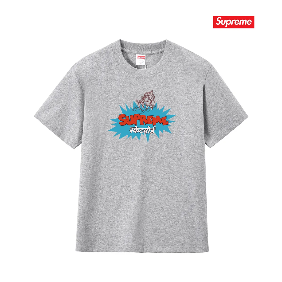 S173 P110💰 SUPREME Ganesha explosion LOGO printed short sleeves, loose fit, made of 260g combed cotton double yarn, all three standards from fabrics to accessories, ZP, imported Matsui company slurry printing will never crack. The whole piece adopts three-needle five-thread process. The neckline-shoulder seam-sleeve seam is double-lined, which looks more three-dimensional and textured) and the same craftsmanship as the original version, classic version Feel free to compare zp. The whole piece adopts three-needle five-thread craftsmanship (neckline-shoulder seam-sleeve seam double thread, which looks more three-dimensional and textured). It has the same craftsmanship as the original original, classic version. Color: black, white, navy blue, light gray, pink. Size: S M L XL XXL