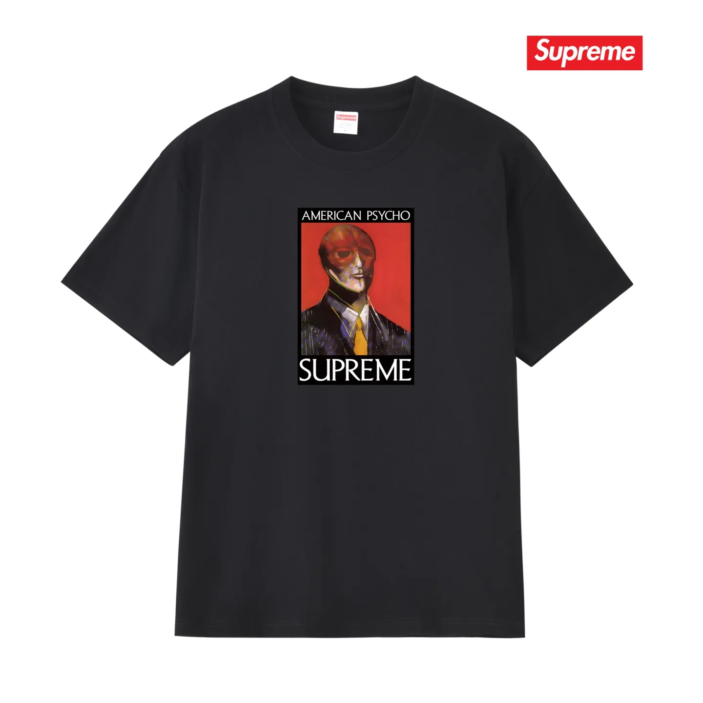 S209 P110💰 SupFW23 WEEK7 AMERICAN PSYCHO TEE letter character pattern round neck short-sleeved T-shirt. Loose fit. Made of 260g combed cotton double yarn. From fabrics to accessories, all three standards are complete and follow ZP. Imported Matsui company's slurry printing will never crack. The whole piece adopts three-needle five-thread technology. The neckline-shoulder seam-sleeve seam is double-lined, which looks more three-dimensional and textured.) The same process as the original version, classic version Feel free to compare zp. The whole piece adopts three-needle five-thread craftsmanship (neckline-shoulder seam-sleeve seam double thread, which looks more three-dimensional and textured). It has the same craftsmanship as the original original, classic version. Color: black, white, light gray, pink, navy. Size: S M L XL XXL
