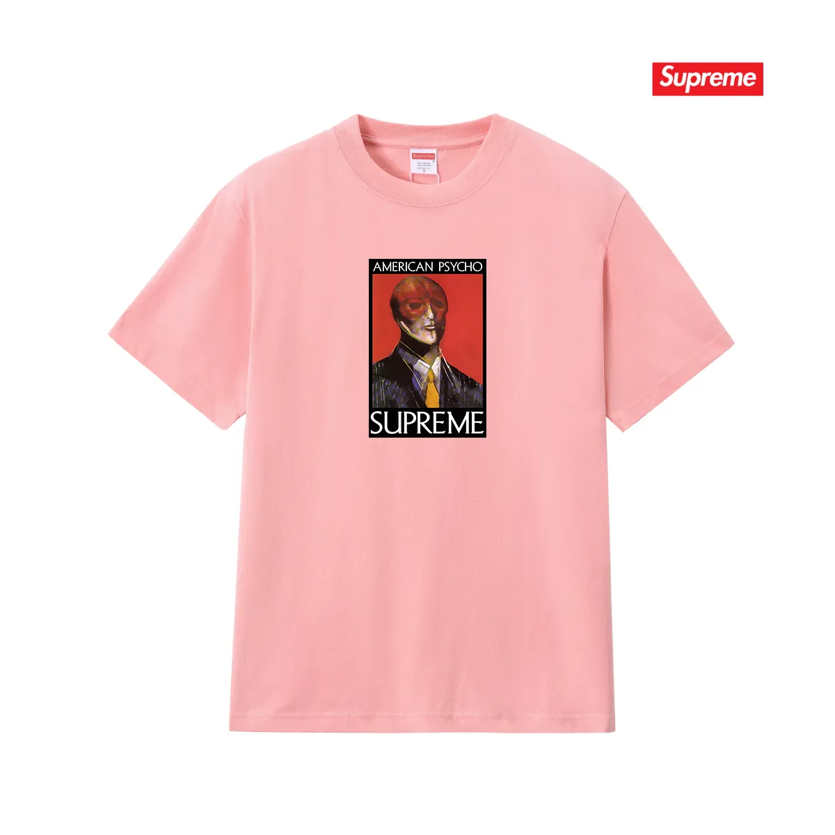 S209 P110💰 SupFW23 WEEK7 AMERICAN PSYCHO TEE letter character pattern round neck short-sleeved T-shirt. Loose fit. Made of 260g combed cotton double yarn. From fabrics to accessories, all three standards are complete and follow ZP. Imported Matsui company's slurry printing will never crack. The whole piece adopts three-needle five-thread technology. The neckline-shoulder seam-sleeve seam is double-lined, which looks more three-dimensional and textured.) The same process as the original version, classic version Feel free to compare zp. The whole piece adopts three-needle five-thread craftsmanship (neckline-shoulder seam-sleeve seam double thread, which looks more three-dimensional and textured). It has the same craftsmanship as the original original, classic version. Color: black, white, light gray, pink, navy. Size: S M L XL XXL