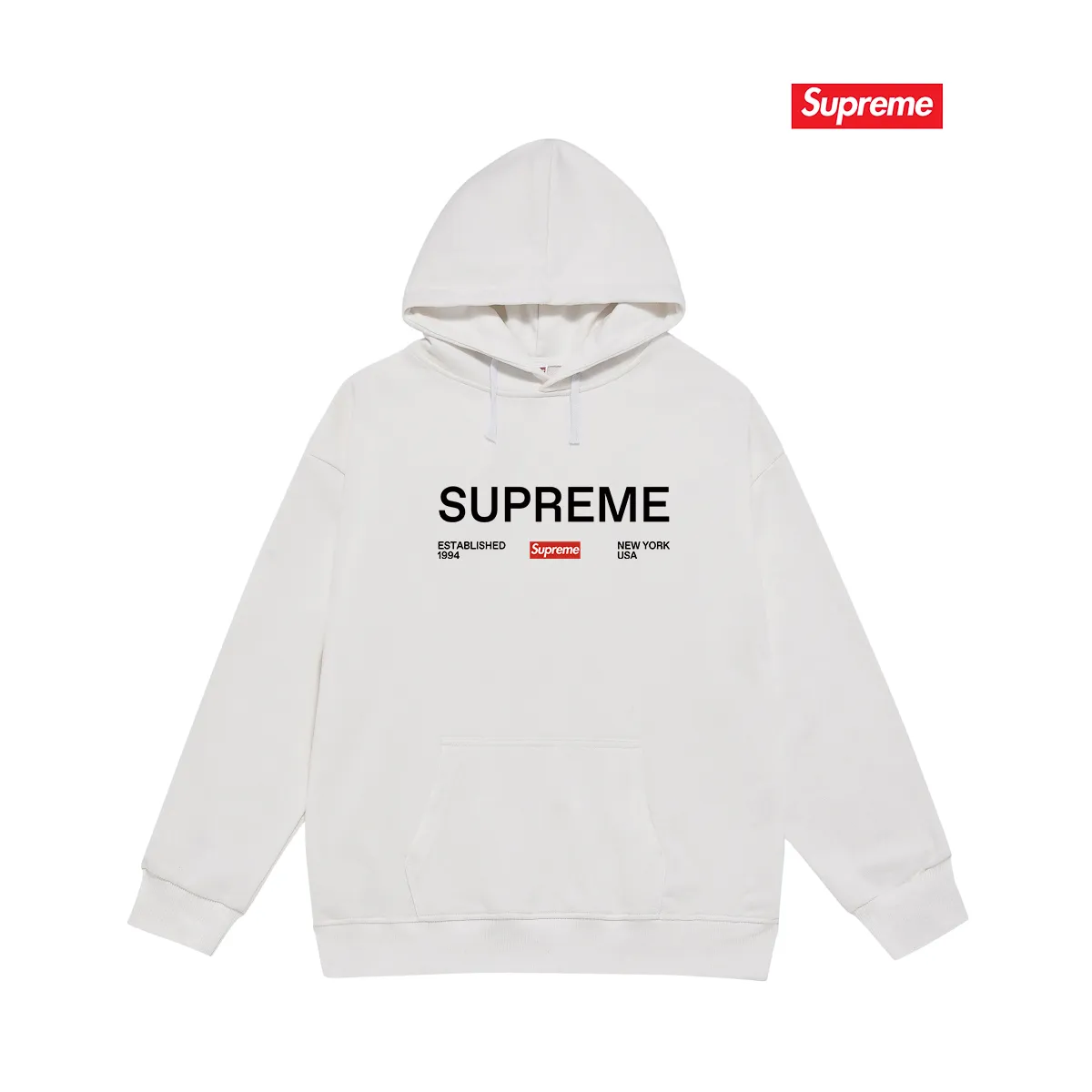 Style No. S2075 #terry P160💰 Velvet P170💰 Supreme Week 1 Est. 1994 Tee letter print hooded sweatshirt Made of 400g large terry 430g silver fox velvet (drop shoulder large version) fabric, soft texture and no pilling Imported environmentally friendly printing glue The pattern is bright and three-dimensional Quality 💥Same style for men and women The upper body is trendy Color: black white gray Size: S M L XL XXL