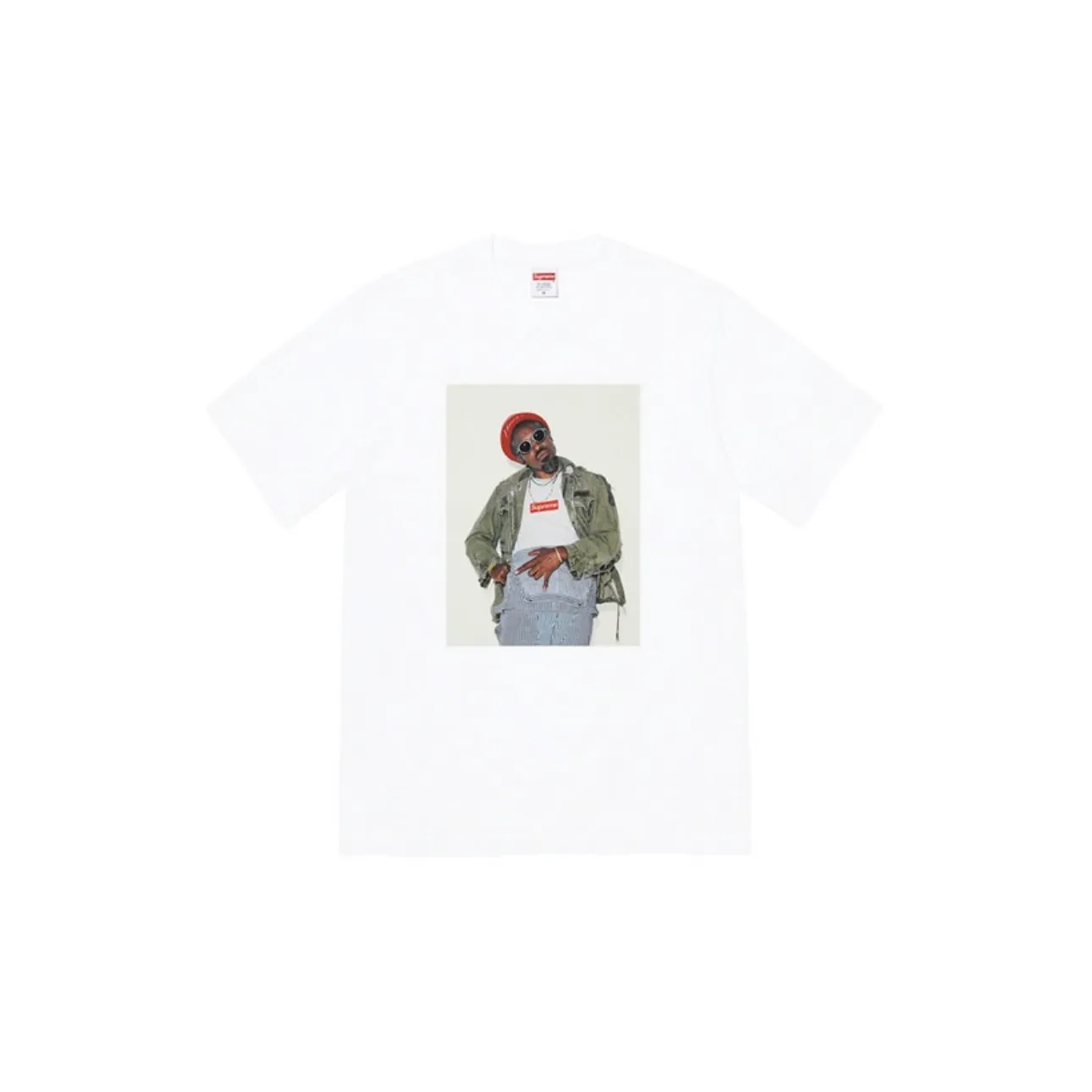 #S56 P110💰 Supreme FW22 Week1 André 3000 Tee André Benjamin photo character pattern printed casual short-sleeved T-shirt for couples. Made of 260g combed cotton double yarn. All three standards are complete from fabrics to accessories. ZP. Imported Matsui company slurry printing will never crack. The whole piece adopts three-needle five-thread technology. The neckline-shoulder seam-sleeve seam is double-lined, which looks more three-dimensional and textured.) The same process as the original version, classic version Feel free to compare zp. The whole piece is made using three-needle five-thread craftsmanship. The neckline-shoulder seam-sleeve seam is double-threaded, which looks more three-dimensional and textured.) It has the same craftsmanship as the original original, classic version. Color: black and white. Size: S M L XL XXL.