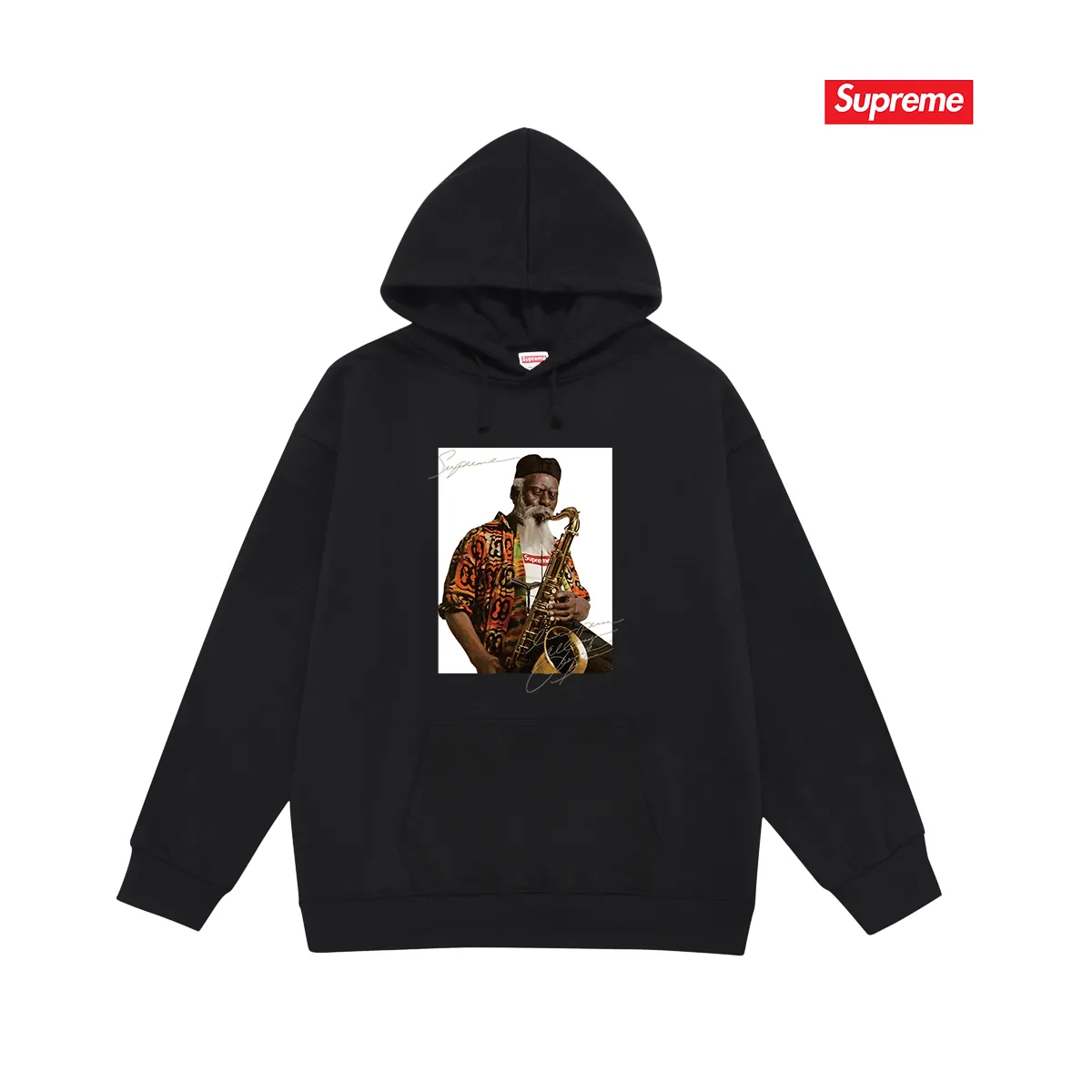 Style No. S2034 #terry P160💰 Velvet P170💰 Supreme Pharoah Sanders Tee Saxophone character avatar hooded sweatshirt Made of 400g large terry 430g silver fox velvet (drop shoulder large version) fabric, soft texture and no pilling Imported environmentally friendly printing glue The pattern is bright and three-dimensional Quality 💥Same style for men and women The upper body is trendy Color: black white gray Size: S M L XL XXL