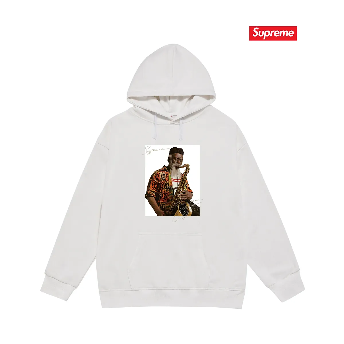 Style No. S2034 #terry P160💰 Velvet P170💰 Supreme Pharoah Sanders Tee Saxophone character avatar hooded sweatshirt Made of 400g large terry 430g silver fox velvet (drop shoulder large version) fabric, soft texture and no pilling Imported environmentally friendly printing glue The pattern is bright and three-dimensional Quality 💥Same style for men and women The upper body is trendy Color: black white gray Size: S M L XL XXL