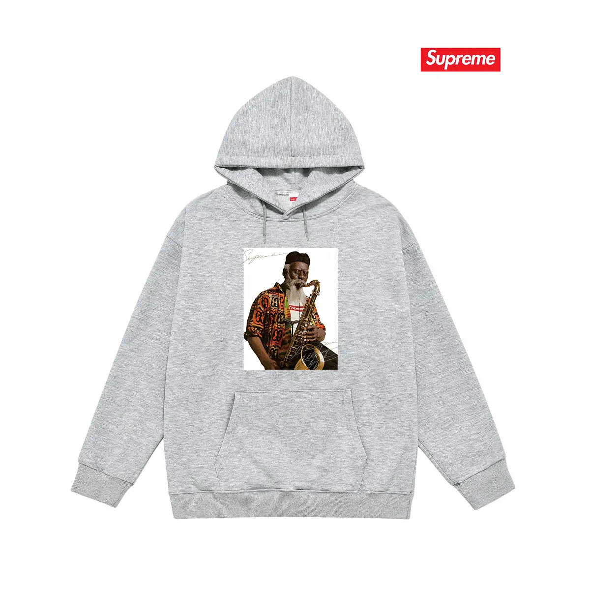 Style No. S2034 #terry P160💰 Velvet P170💰 Supreme Pharoah Sanders Tee Saxophone character avatar hooded sweatshirt Made of 400g large terry 430g silver fox velvet (drop shoulder large version) fabric, soft texture and no pilling Imported environmentally friendly printing glue The pattern is bright and three-dimensional Quality 💥Same style for men and women The upper body is trendy Color: black white gray Size: S M L XL XXL