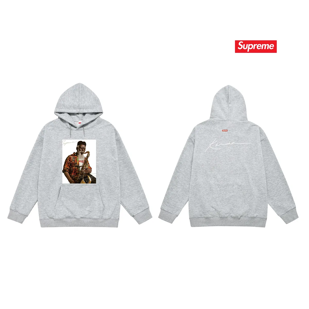 Style No. S2034 #terry P160💰 Velvet P170💰 Supreme Pharoah Sanders Tee Saxophone character avatar hooded sweatshirt Made of 400g large terry 430g silver fox velvet (drop shoulder large version) fabric, soft texture and no pilling Imported environmentally friendly printing glue The pattern is bright and three-dimensional Quality 💥Same style for men and women The upper body is trendy Color: black white gray Size: S M L XL XXL