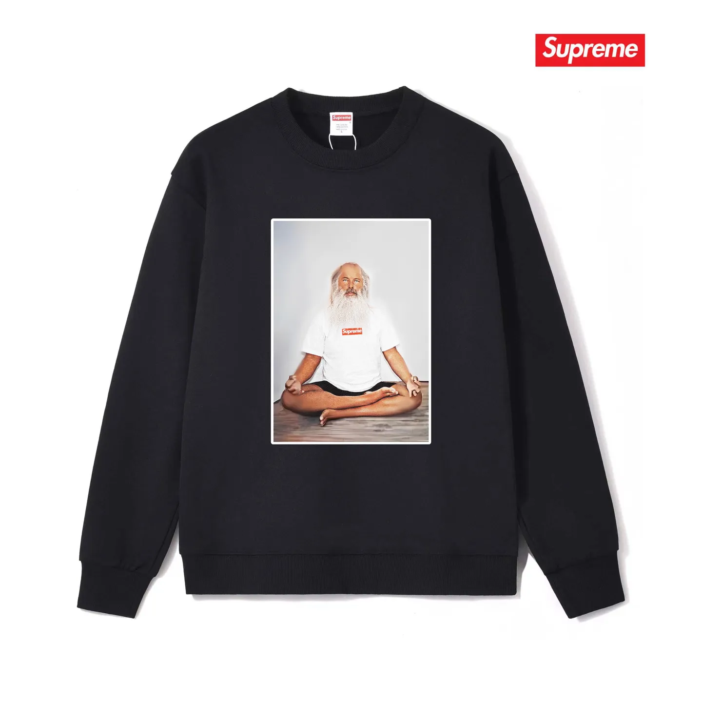 Style No. S1047 #terry p150💰 Velvet 160💰 Supreme Week 1 Rick Rubin Tee meditation character print round neck sweatshirt Made of 400 grams of large terry (drop shoulder large version) fabric, soft texture and no pilling Imported environmentally friendly printing glue The pattern is bright and three-dimensional Quality💥Same style for men and women The upper body is trendy Color: black white gray Size: S M L XL XXL