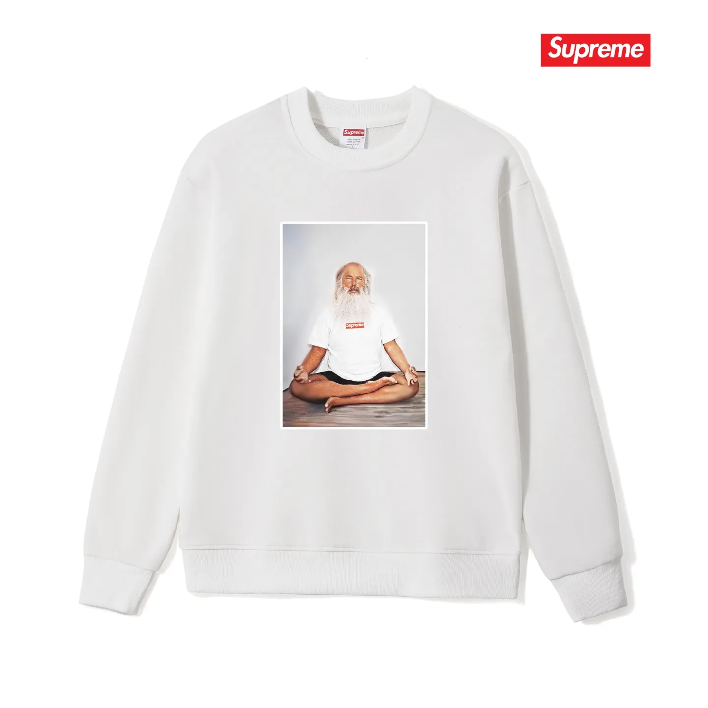 Style No. S1047 #terry p150💰 Velvet 160💰 Supreme Week 1 Rick Rubin Tee meditation character print round neck sweatshirt Made of 400 grams of large terry (drop shoulder large version) fabric, soft texture and no pilling Imported environmentally friendly printing glue The pattern is bright and three-dimensional Quality💥Same style for men and women The upper body is trendy Color: black white gray Size: S M L XL XXL