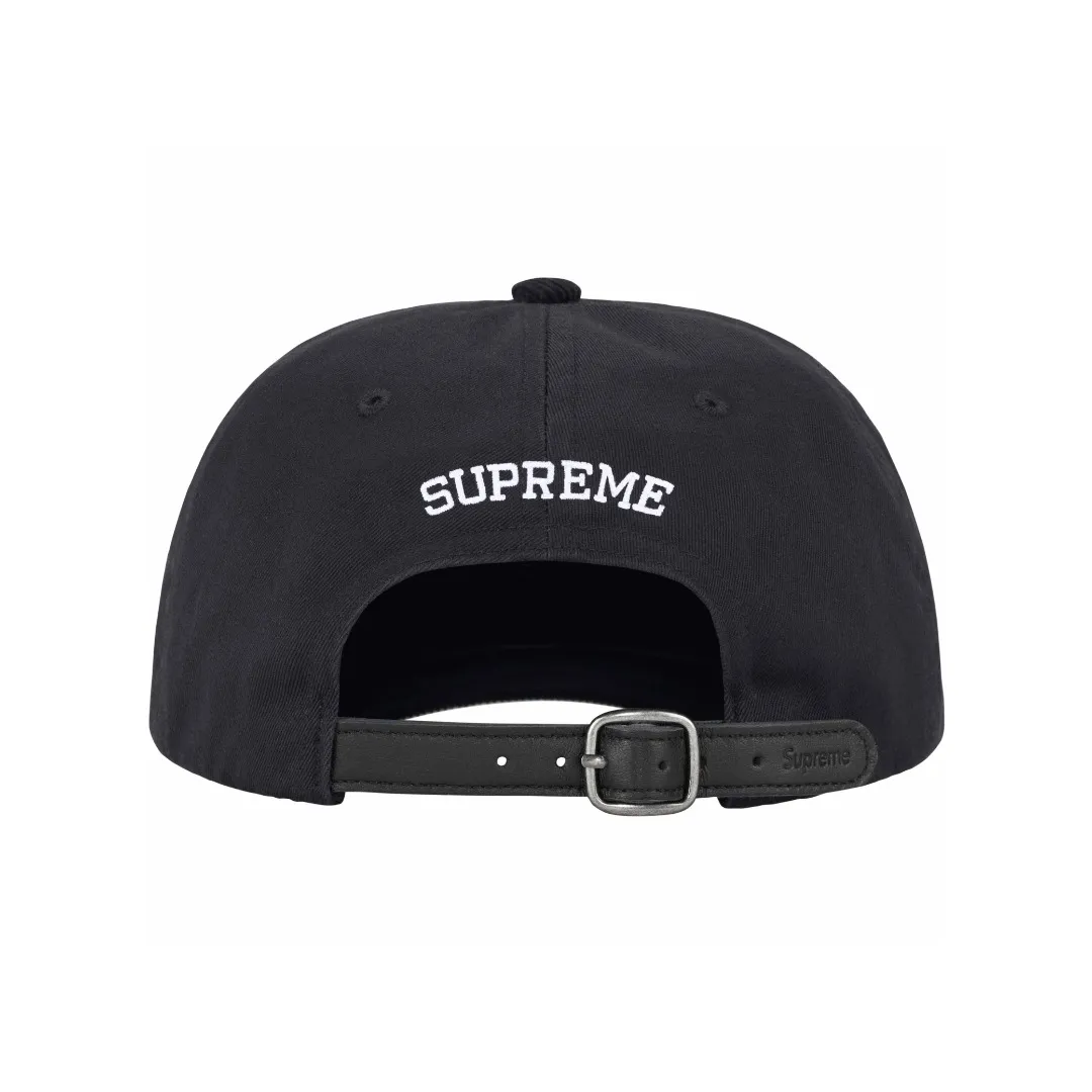 🅿️120 S162 Supreme 24SS 2-TONE S LOGO 6-PANEL Retro Color Block Embroidered Leather Button Hat Color: White Black Red Khaki