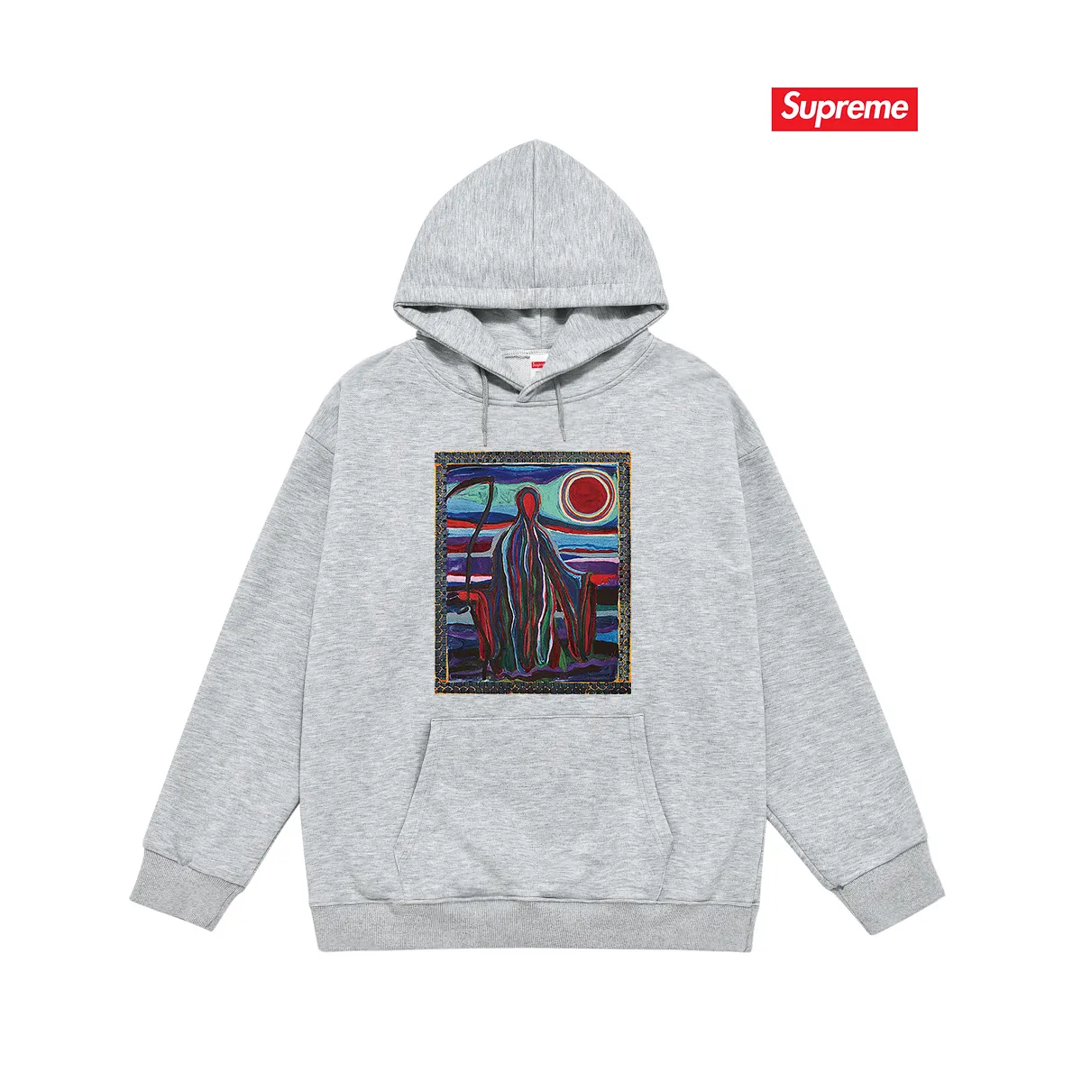 Style No. S2040 #terry P160💰 Velvet P170💰 Supreme SS19 Reaper Tee Reaper print hooded sweatshirt Made of 400g large terry 430g silver fox velvet (drop shoulder large version) fabric, soft texture and no pilling Imported environmentally friendly printing glue The pattern is bright and three-dimensional Quality 💥Same style for men and women The upper body is trendy Color: black white gray Size: S M L XL XXL
