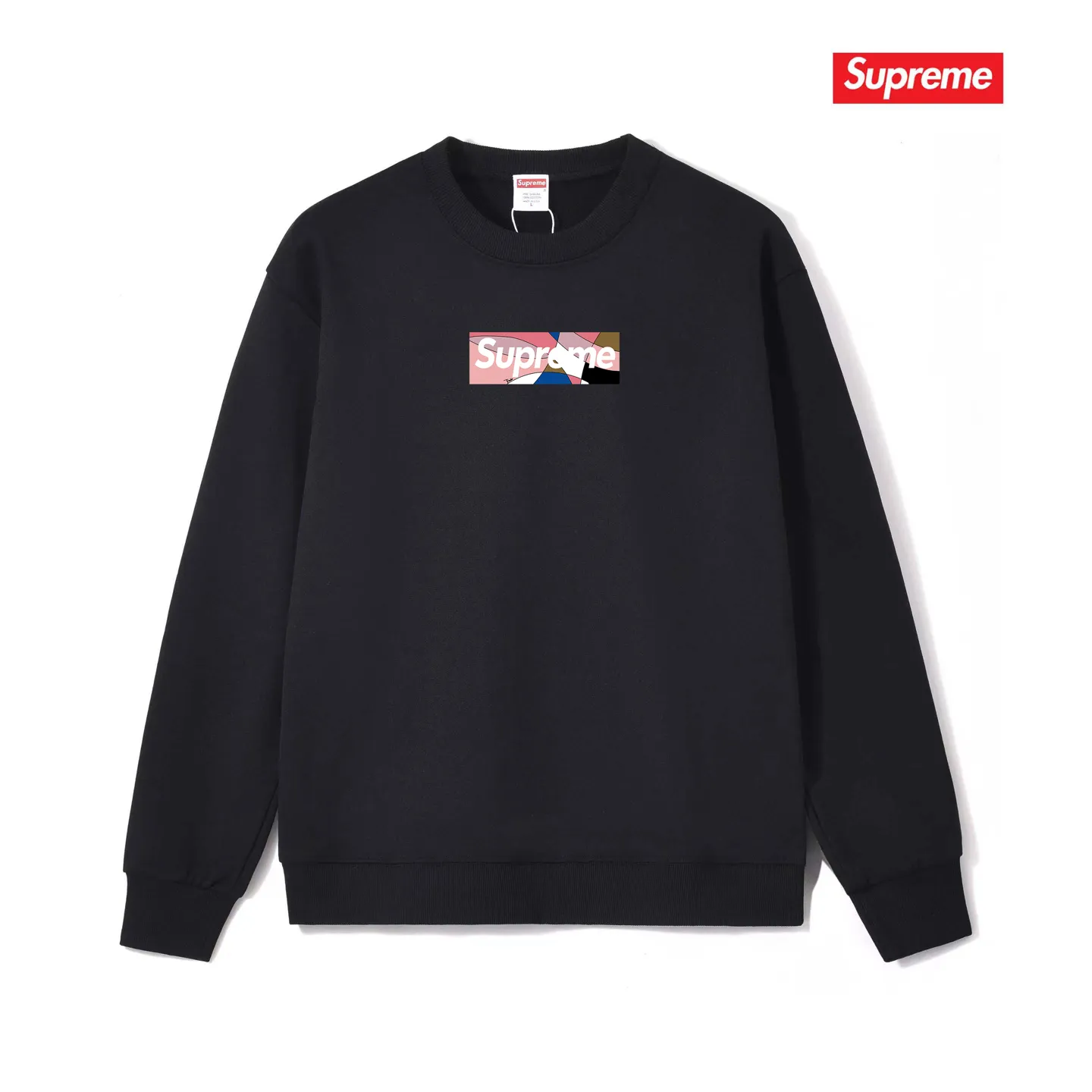 Style No. S1074 #terry p150💰 Velvet 160💰 Supreme Week 16 x Emilio Pucci joint model Box Logo Tee Logo printed round neck sweatshirt Made of 400 grams of large terry (off-shoulder large version) fabric, soft texture and no pilling Imported environmentally friendly printing glue The pattern is bright and three-dimensional Quality 💥Same style for men and women The upper body is trendy Color: black white gray Size: S M L XL XXL