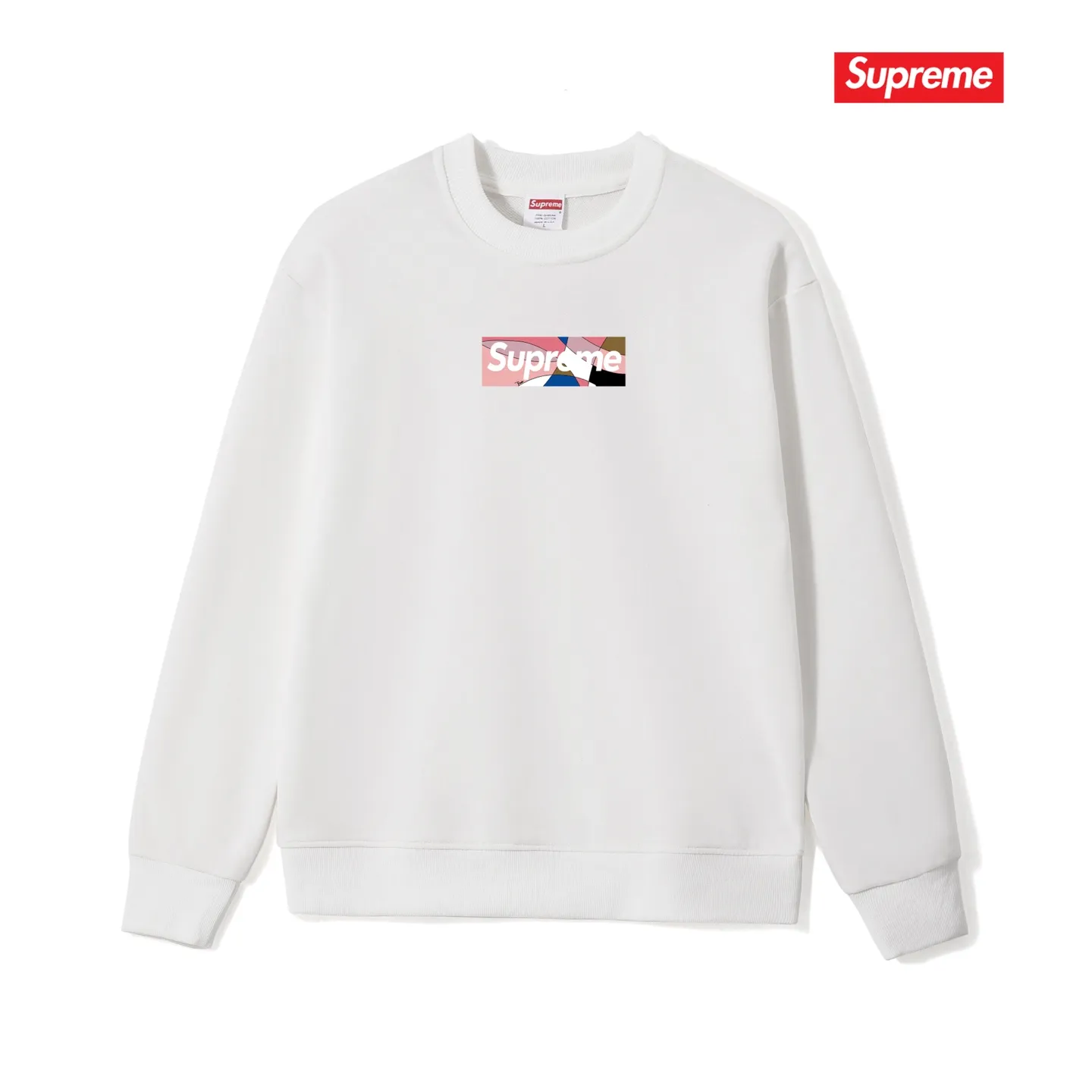 Style No. S1074 #terry p150💰 Velvet 160💰 Supreme Week 16 x Emilio Pucci joint model Box Logo Tee Logo printed round neck sweatshirt Made of 400 grams of large terry (off-shoulder large version) fabric, soft texture and no pilling Imported environmentally friendly printing glue The pattern is bright and three-dimensional Quality 💥Same style for men and women The upper body is trendy Color: black white gray Size: S M L XL XXL